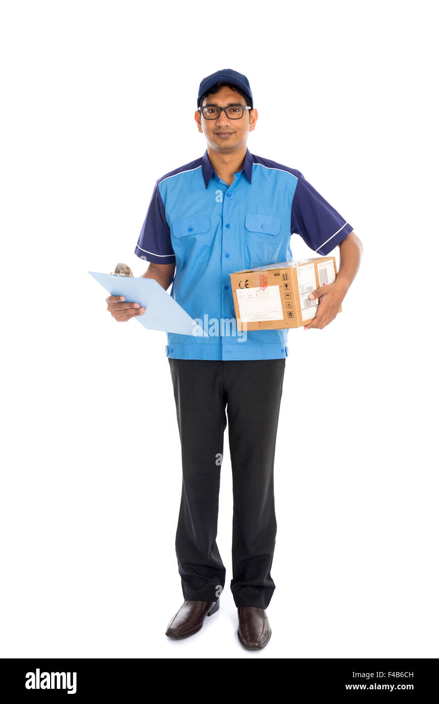 indian delivery man in blue uniform Stock Photo - Alamy