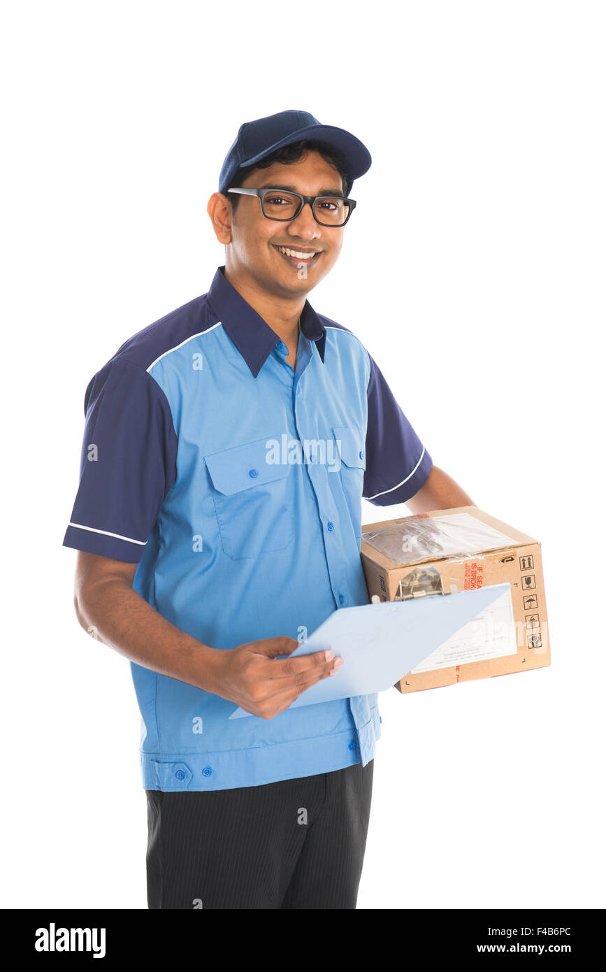 indian delivery man in blue uniform Stock Photo - Alamy