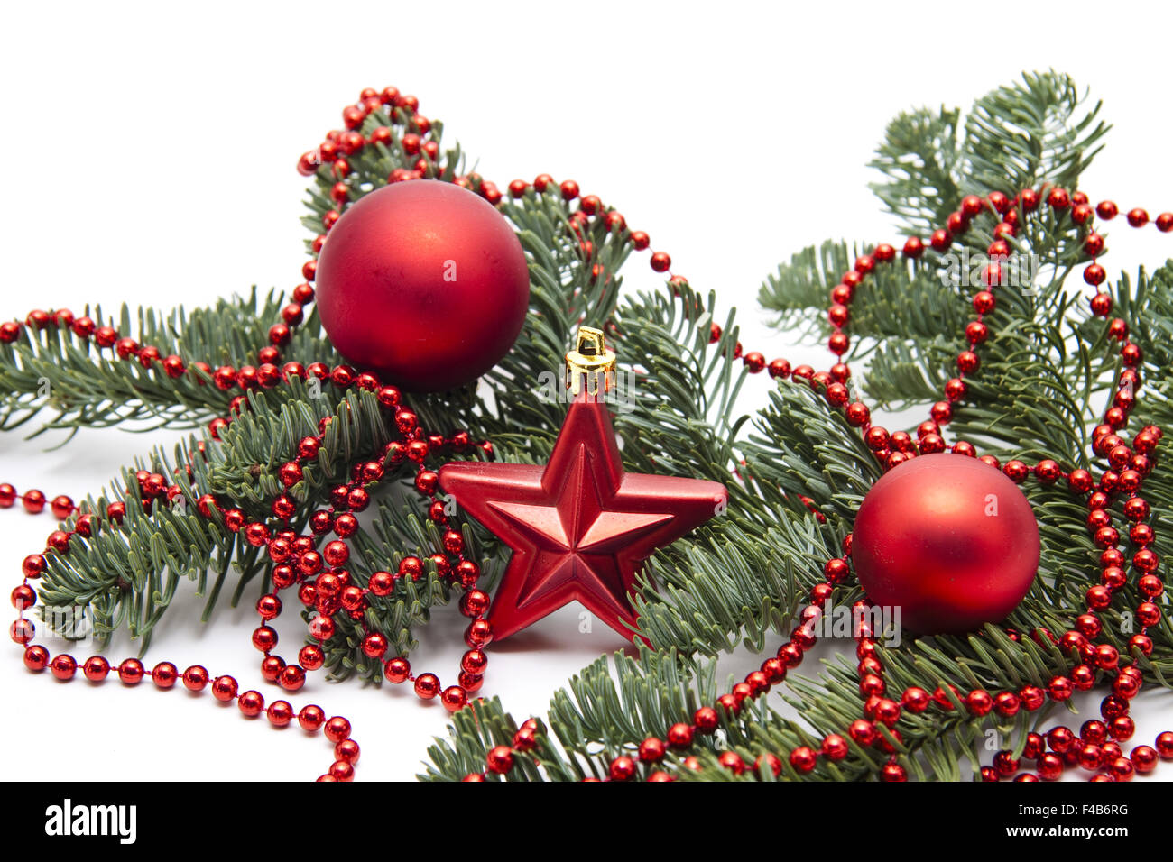 Fir branches with Christmas jewellery Stock Photo