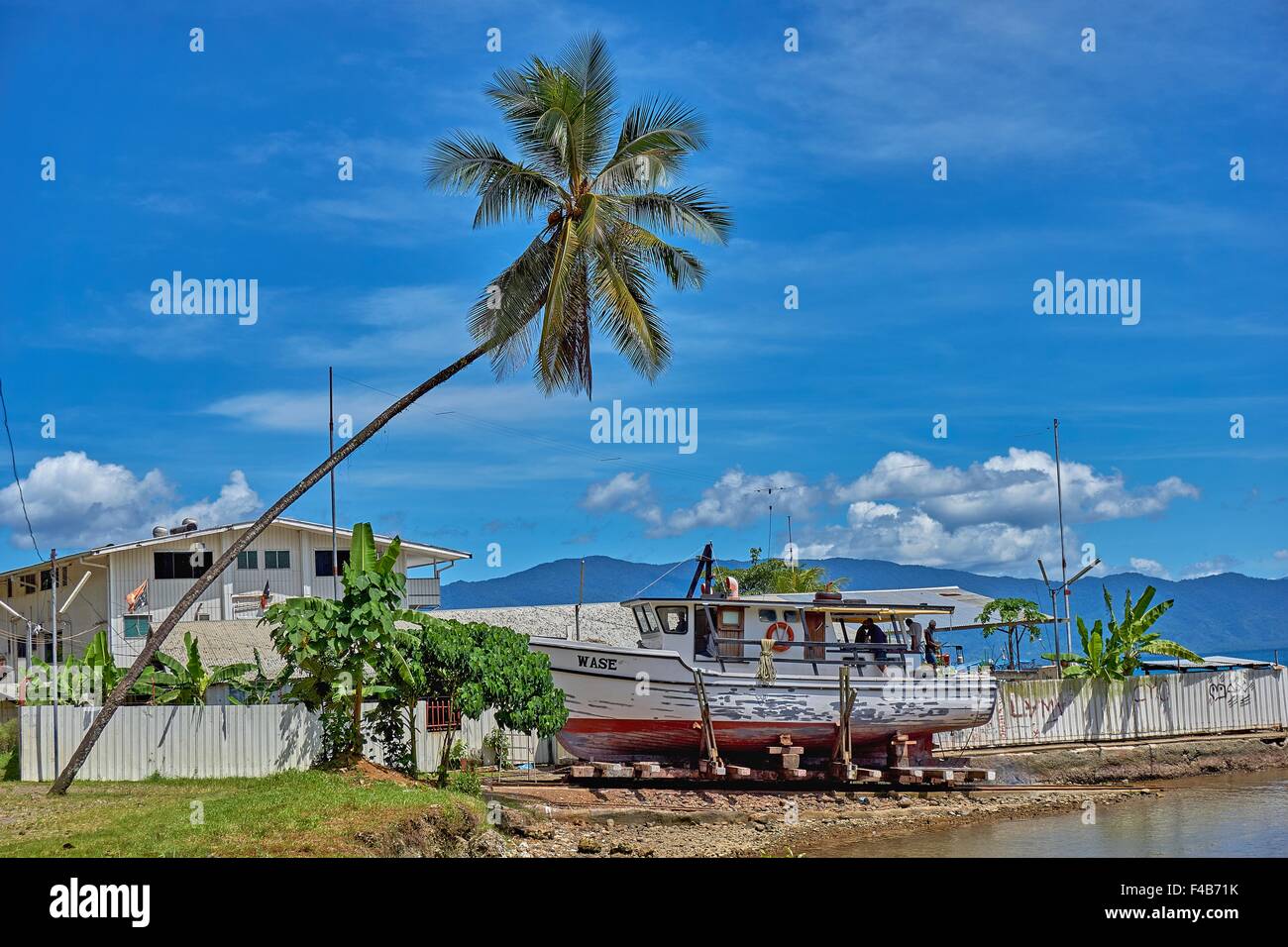 Alotau PNG Papua New Guinea Harbor Fishing Boat Dry Dock Slip Stock Photo