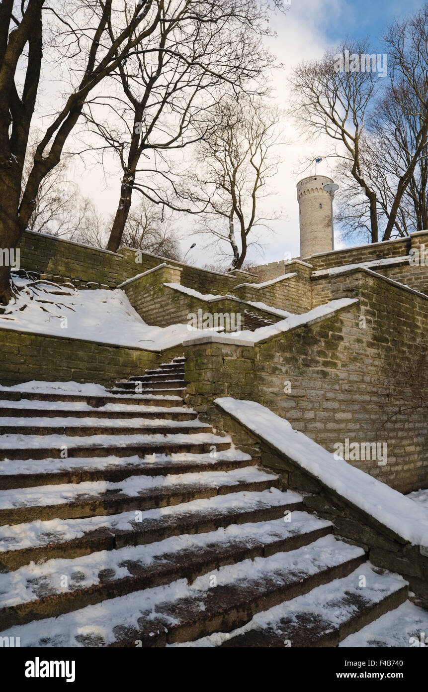 Stairs the leader on a medieval city wall Stock Photo