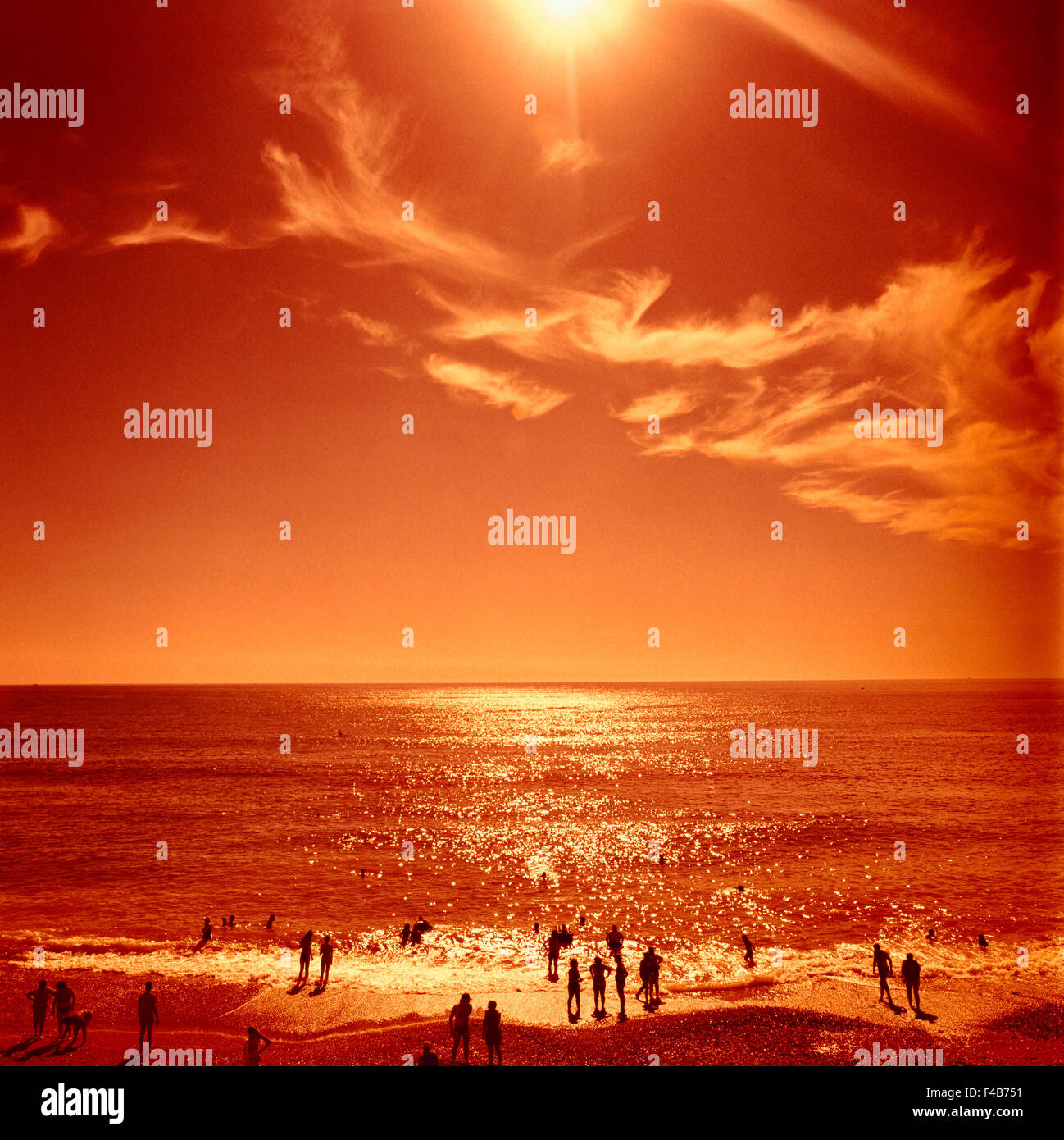 Sunny Day At The Beach And People Bathe Stock Photo Alamy