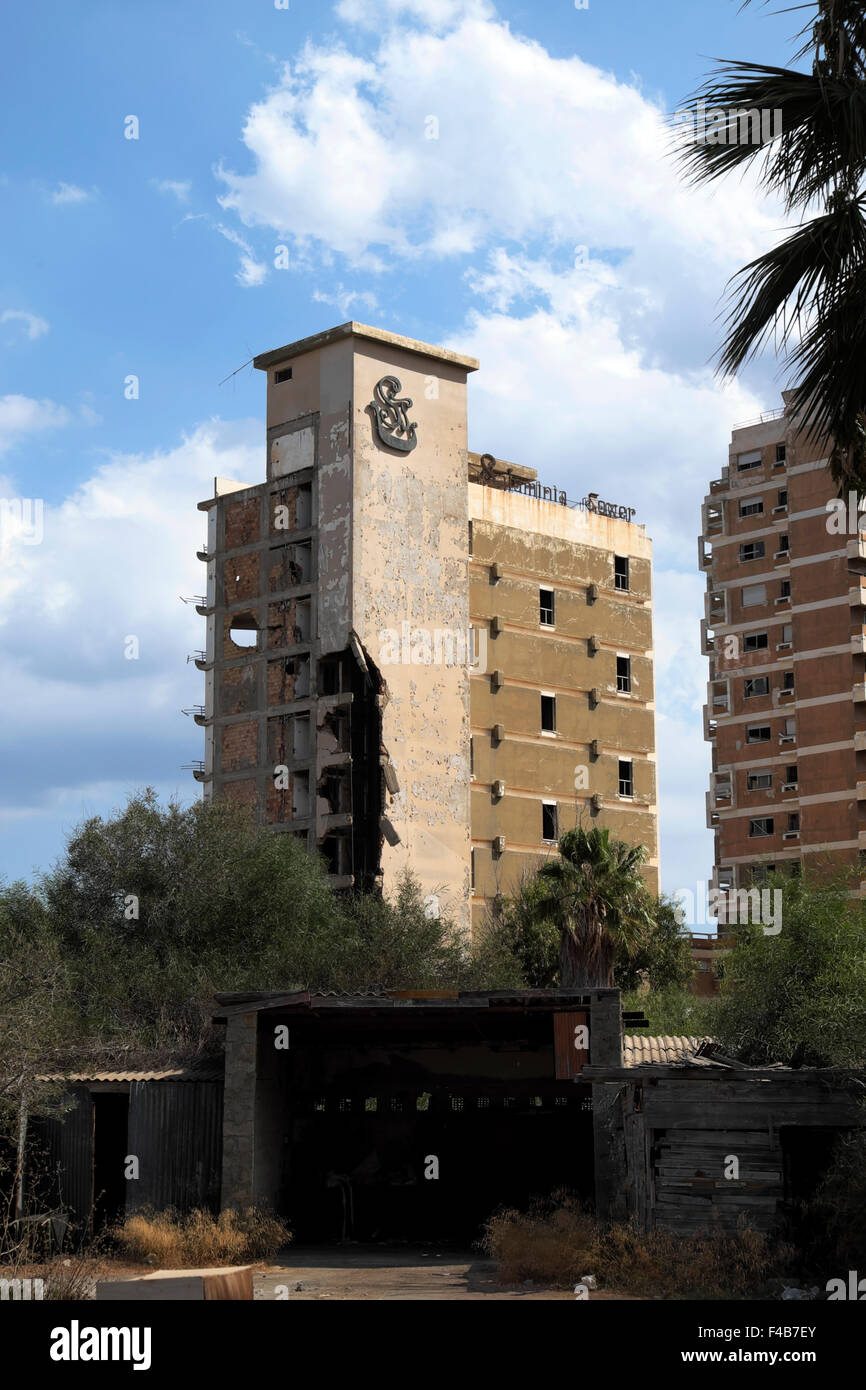 A view of dilapidated hotel abandoned in Varosha in 1974,  North Cyprus  KATHY DEWITT Stock Photo