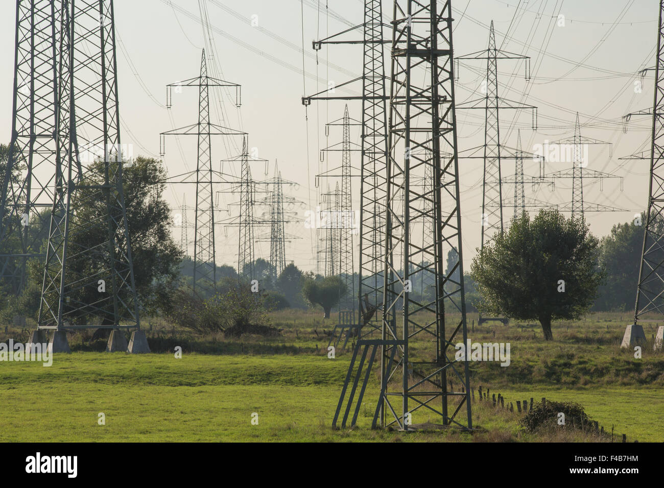 Overhead cables in a landscape 2 Stock Photo - Alamy