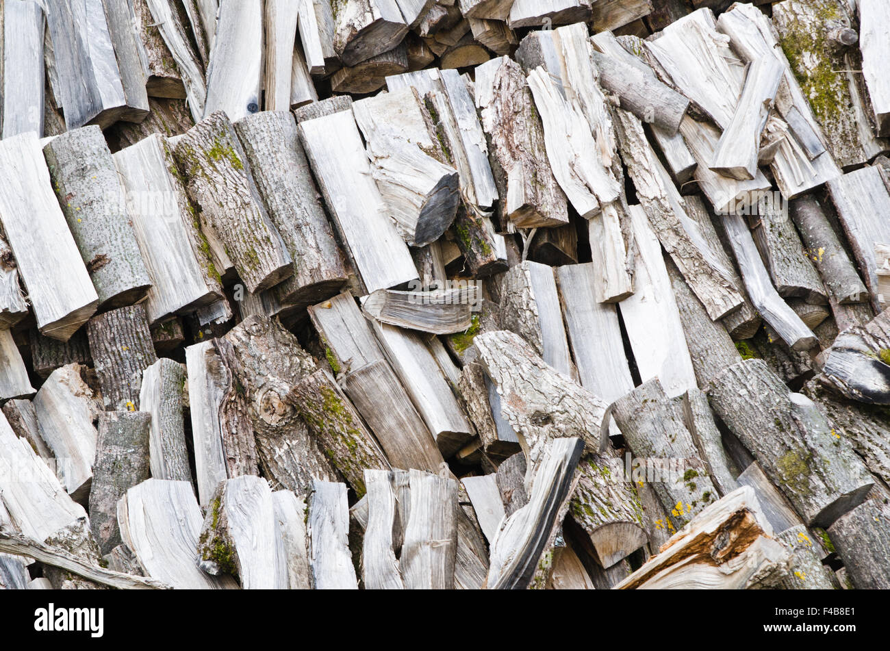 folded rows of firewood, close-up Stock Photo