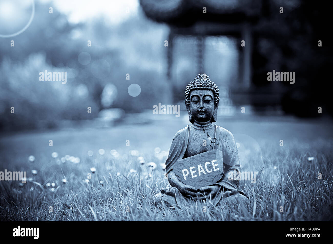 The word Peace with Buddha Statue Stock Photo - Alamy