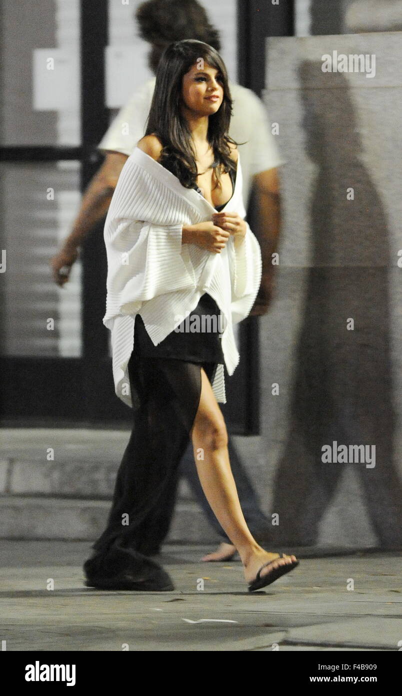 Singer Selena Gomez Shows Off Her Toned Legs And Cleavage In A Sheer Black Dress Filming Late Night Scenes For Her New Music Video In Downtown Los Angeles Singer Selena Gomez Shows Off Her Toned Legs And Cleavage In A Sheer Black Dress Filming Late Night Scenes For Her New Music Video In Downtown Los Angeles