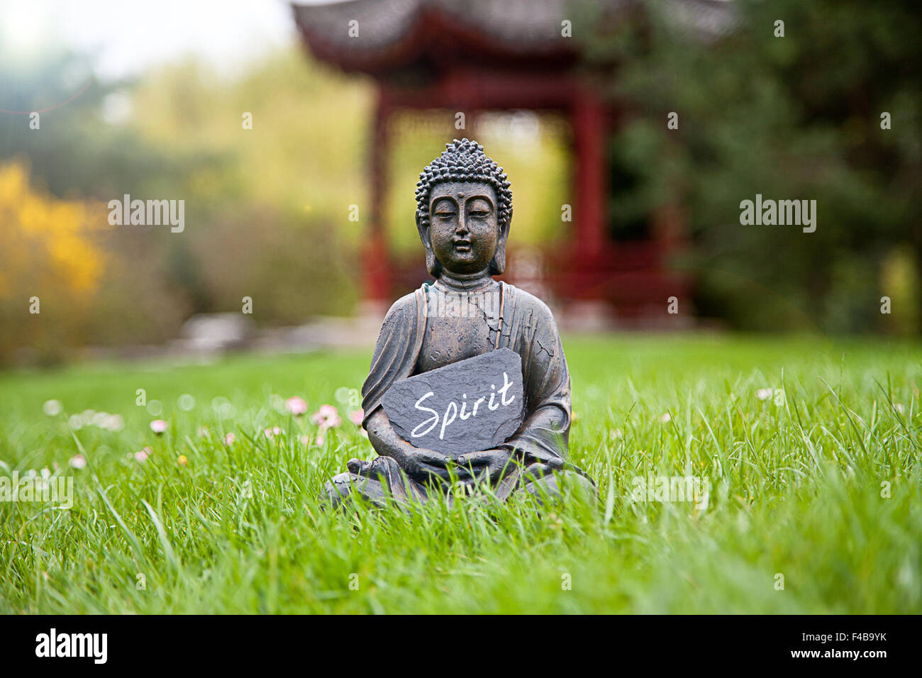 The word Spirit with Buddha Statue Stock Photo Alamy