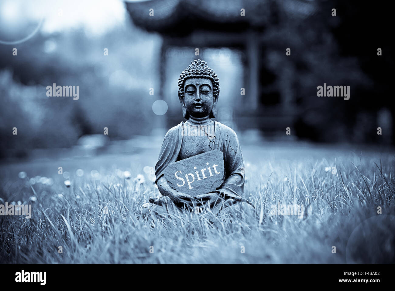 The word Spirit with Buddha Statue Stock Photo Alamy