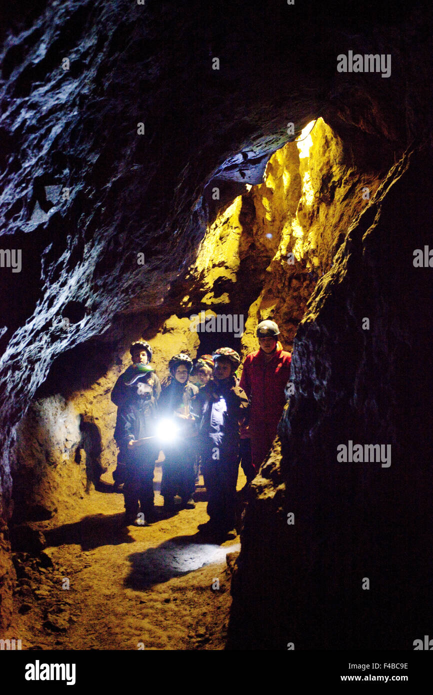 People in the Klutert cave Schwelm, Germany. Stock Photo