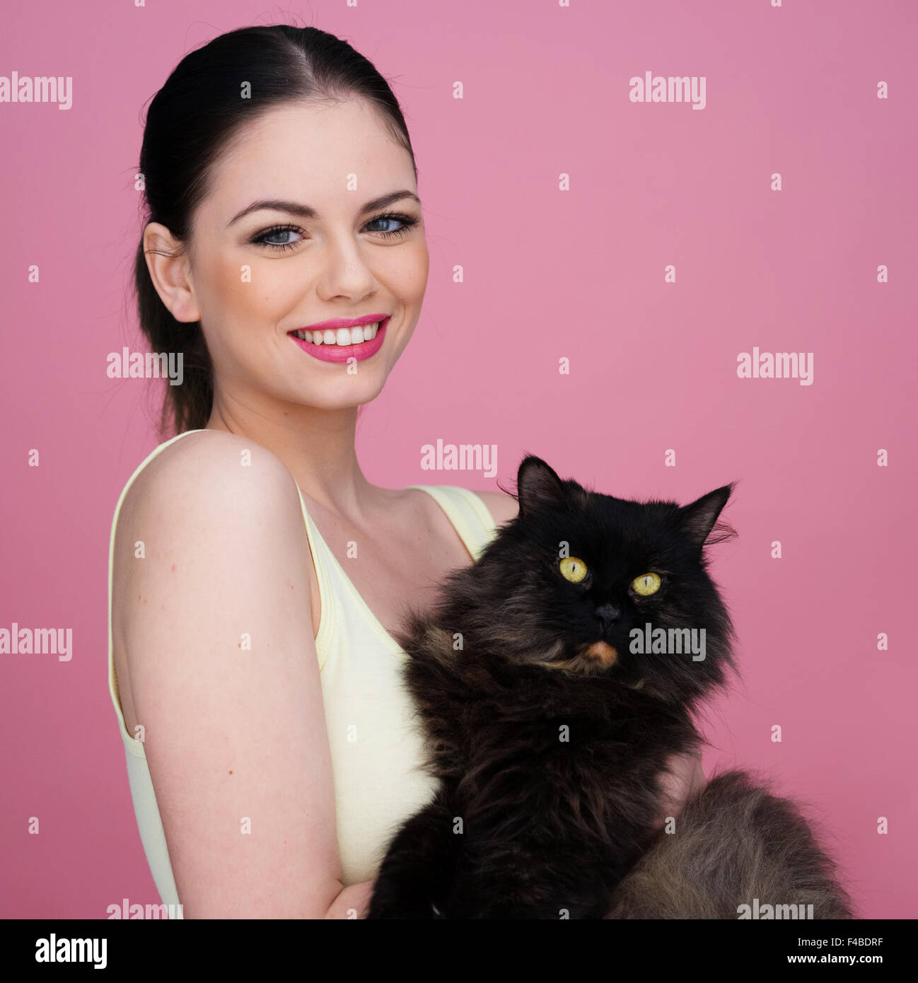 Brunette Woman Holding Furry Cat Hi Res Stock Photography And Images