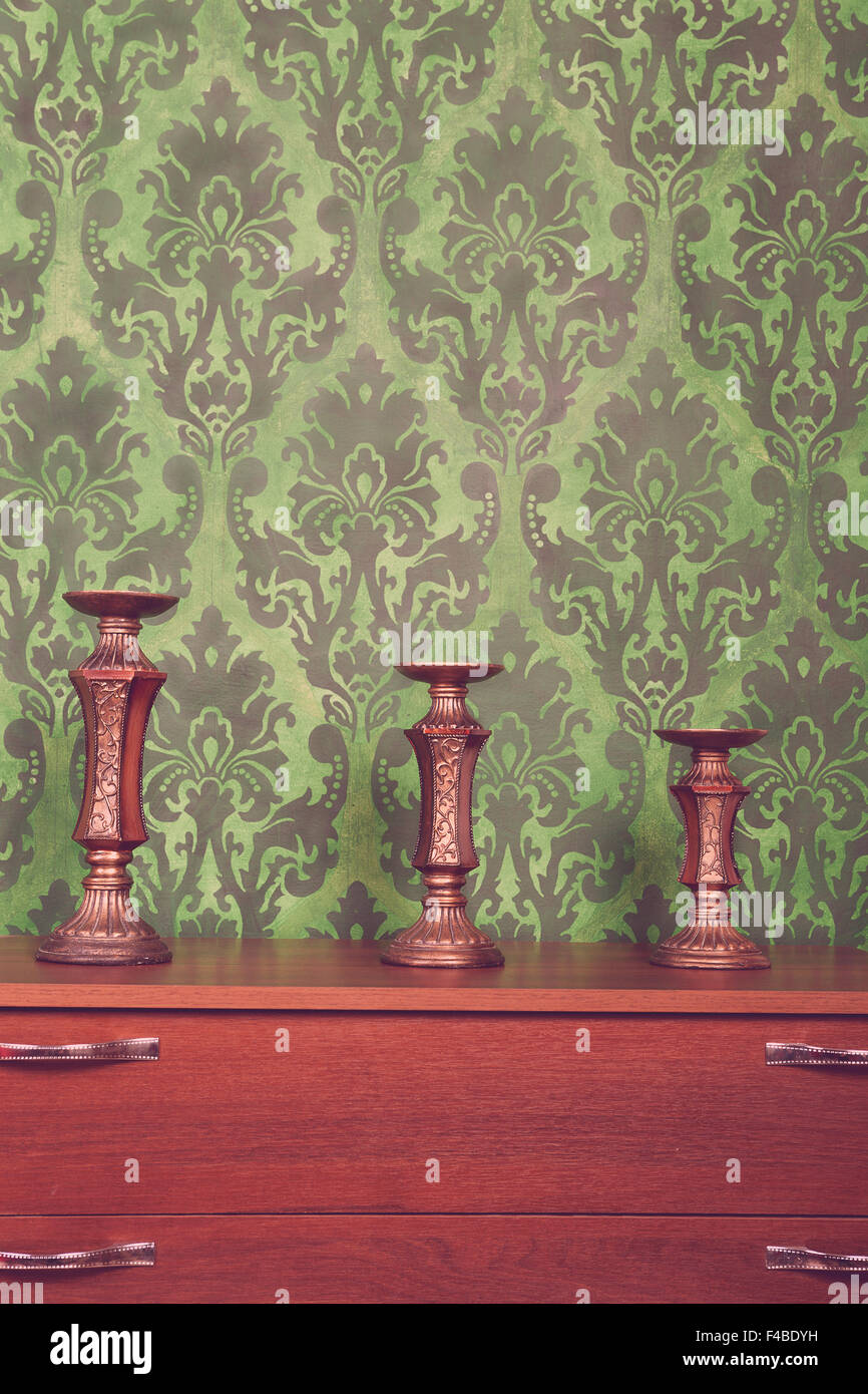 Light Green Rococo Pattern Three vintage chandeliers on green rococo style pattern background ...