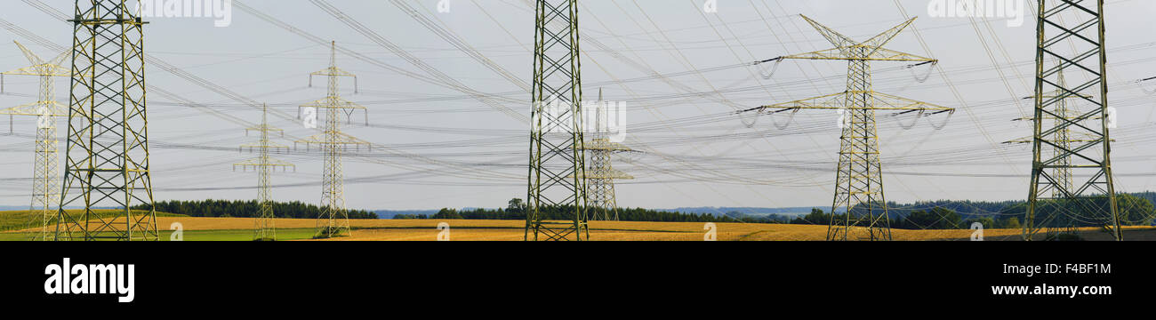 panorama of electric pylons Stock Photo
