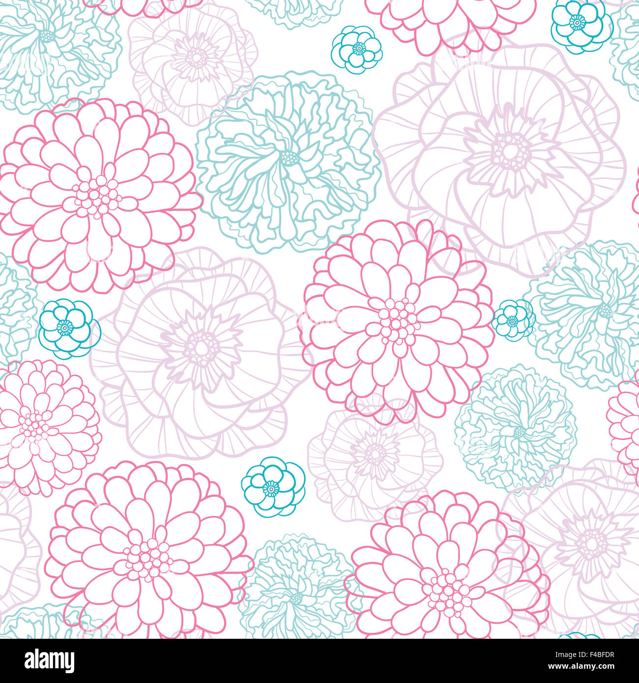 Pink Blue Flowers Lineart Seamless Pattern Background Stock Photo - Alamy