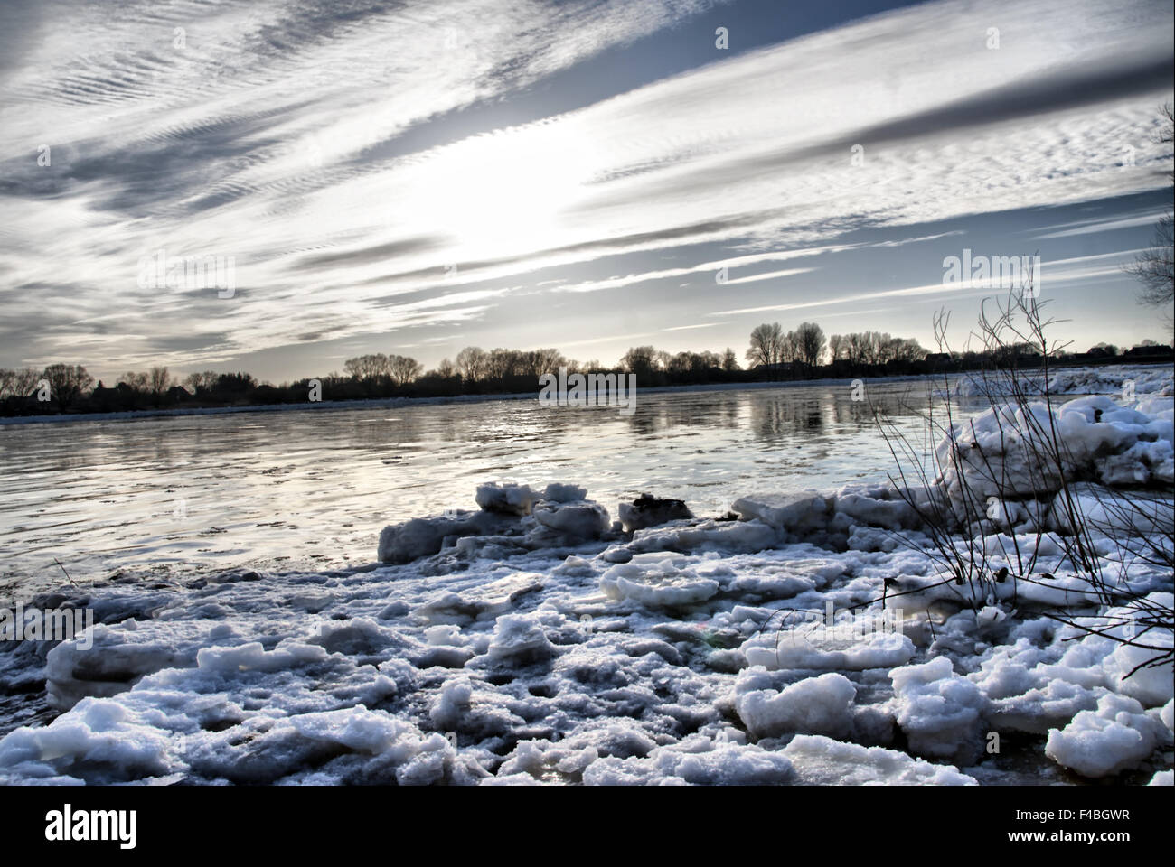 Elbe in Winter Stock Photo