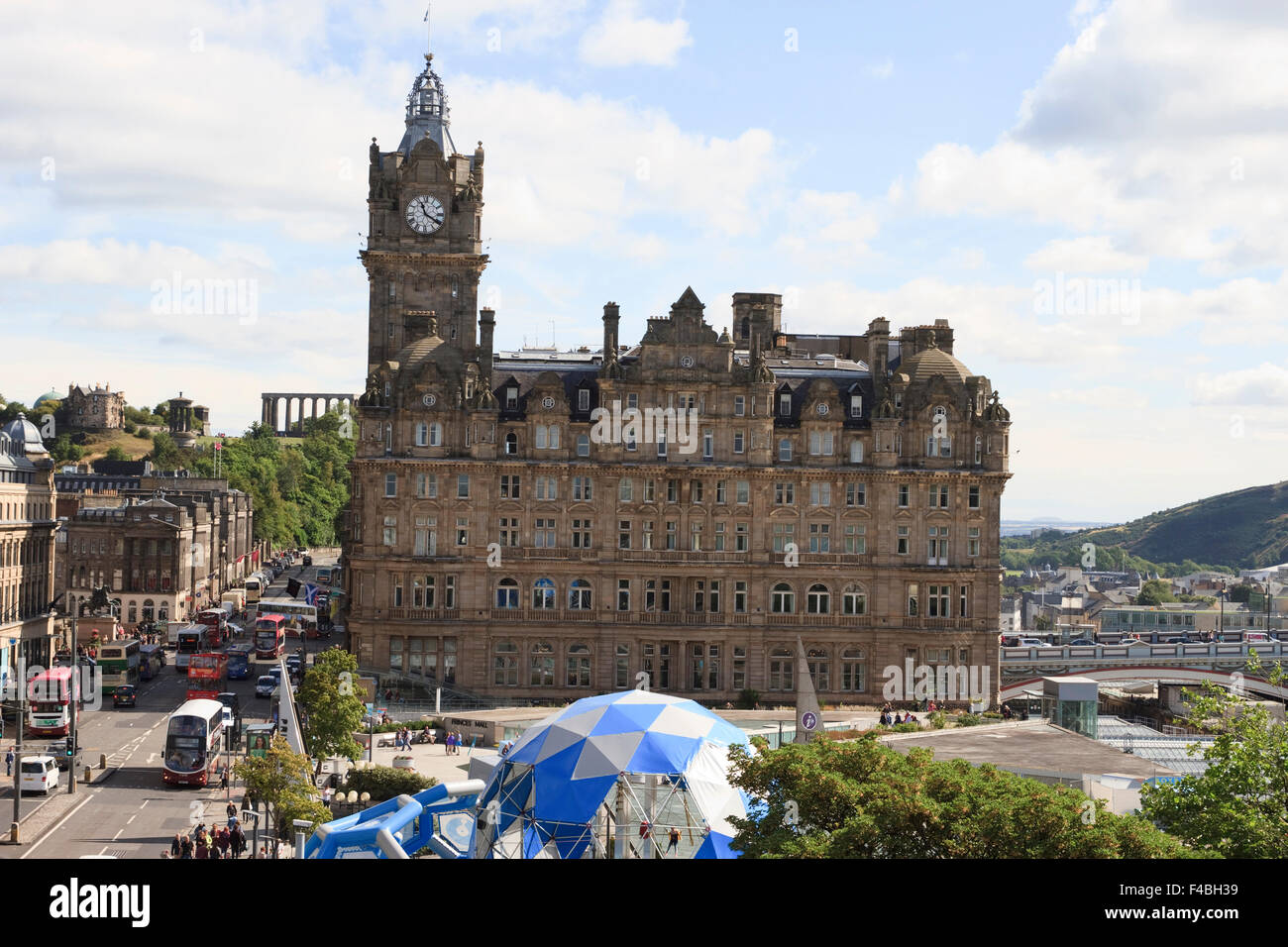 The Balmoral Hotel as seen from the Scott Monument in Princes Street Gardens, Edinburgh, Scotland. Stock Photo