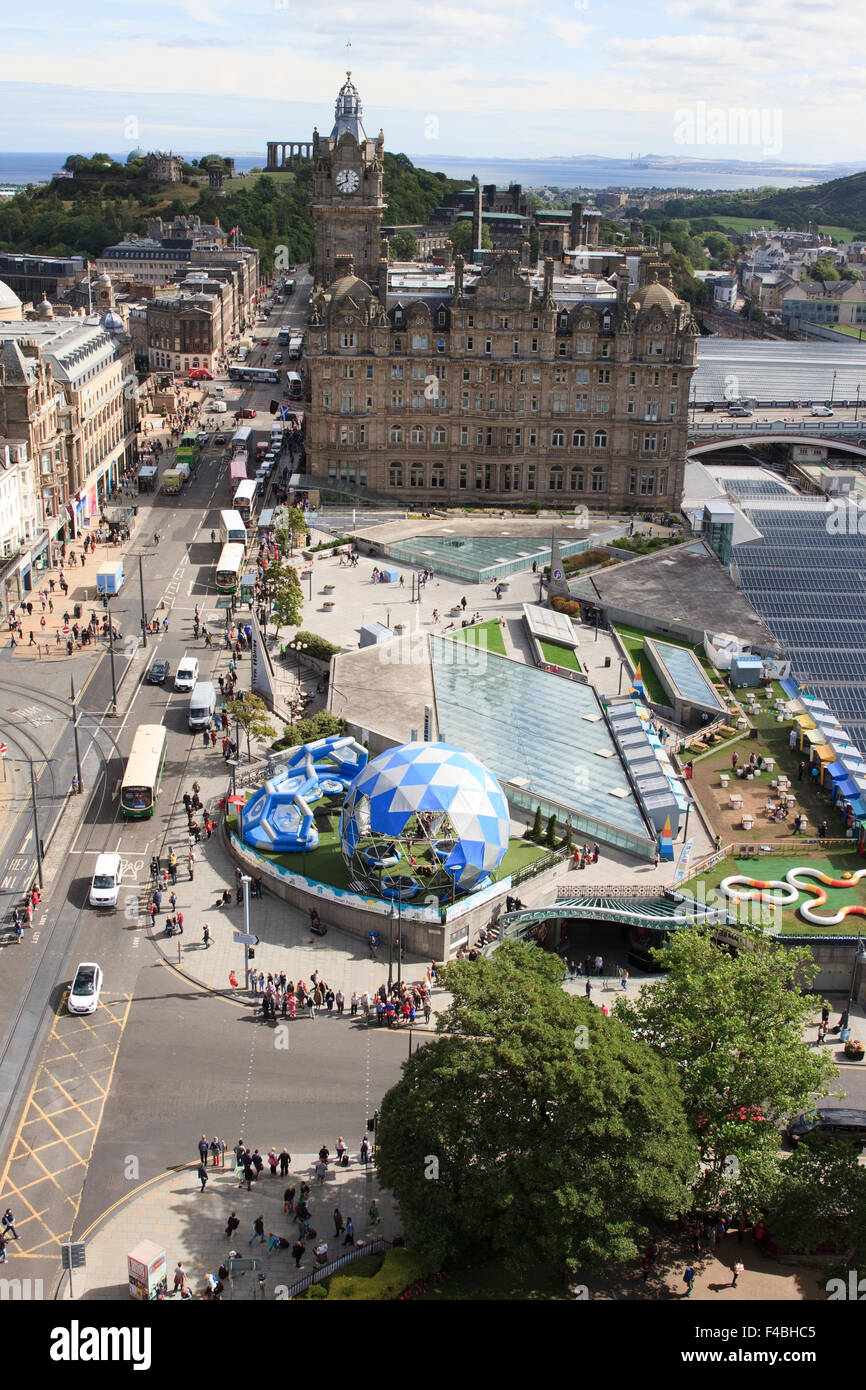 The Balmoral Hotel as seen from the Scott Monument in Princes Street Gardens, Edinburgh, Scotland. Stock Photo