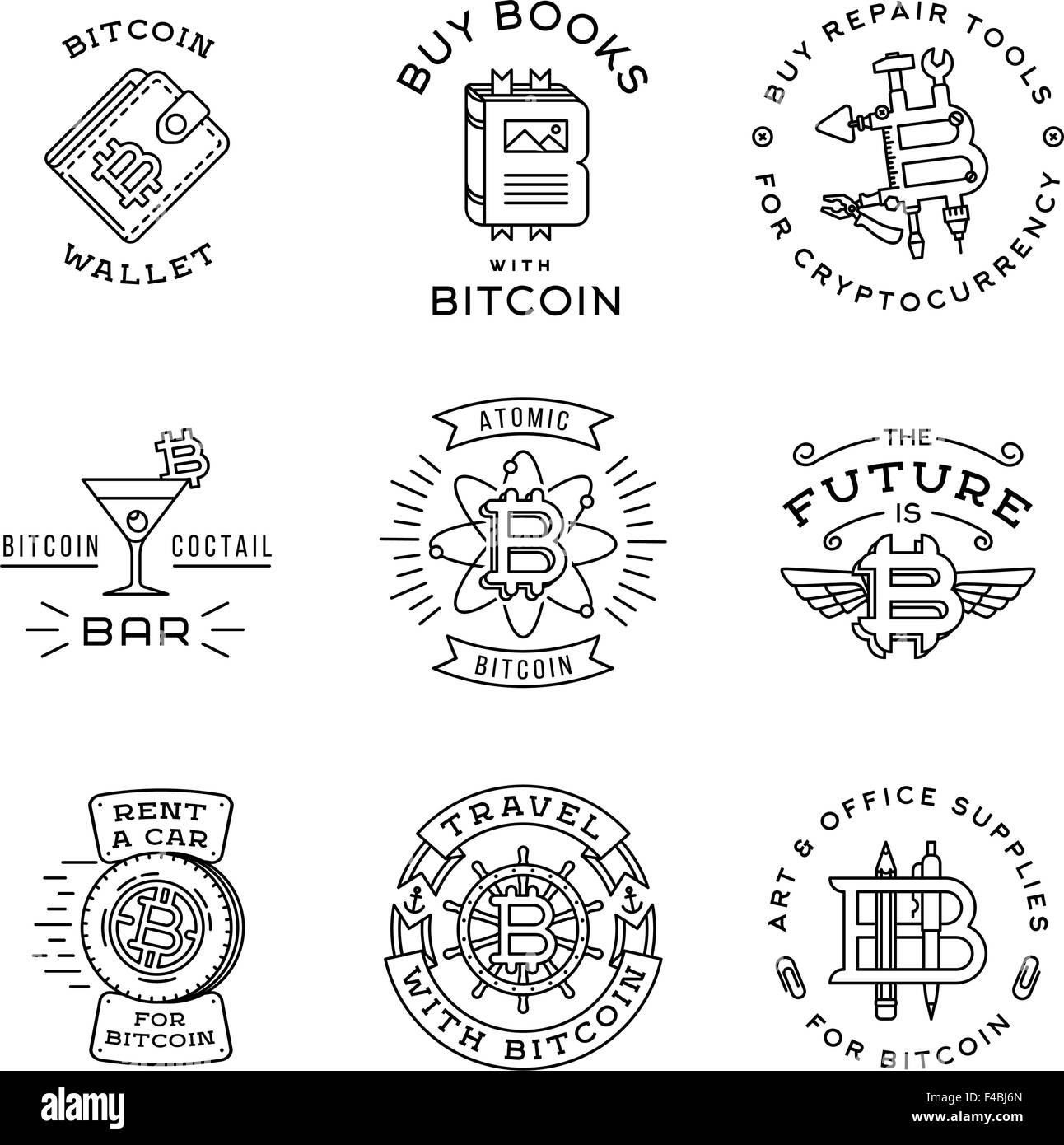 Bitcoin logo templates set. Cryptocurrency badge collection. Digital money  icons. Outline coin vector design Stock Vector Image & Art - Alamy