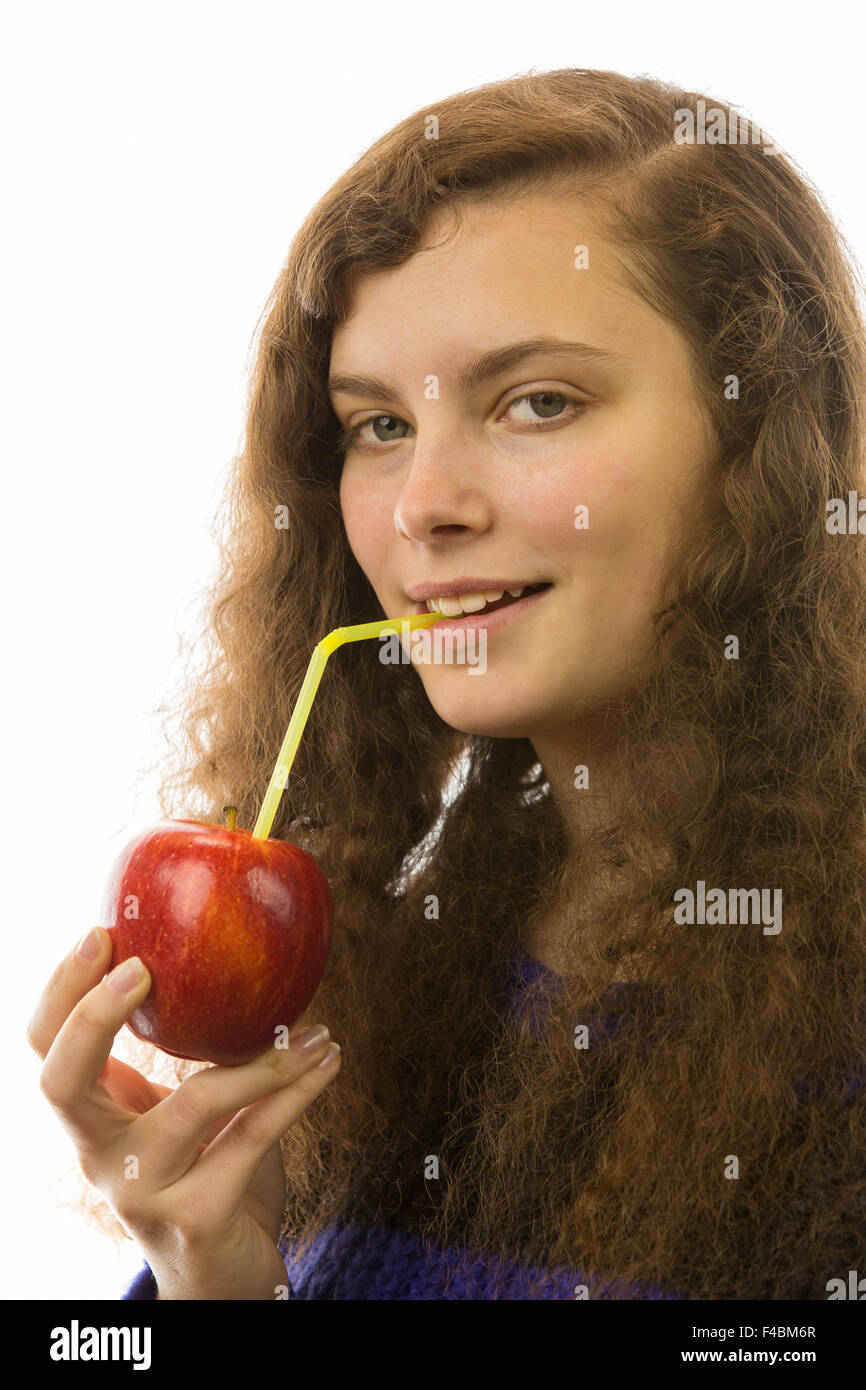 Girl with apple juice 3 Stock Photo Alamy
