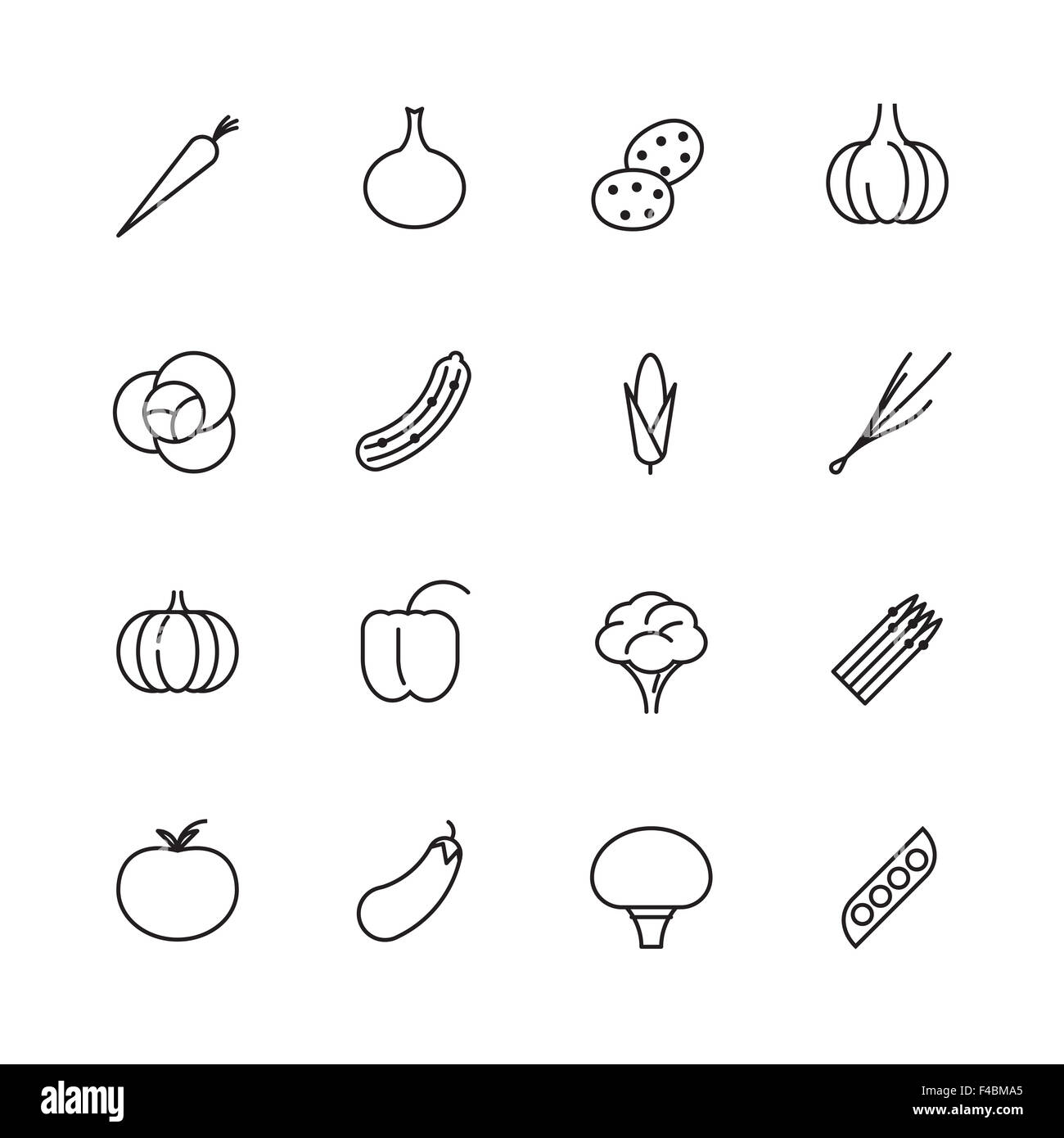 Thin Line Icons For Vegetables Stock Photo - Alamy