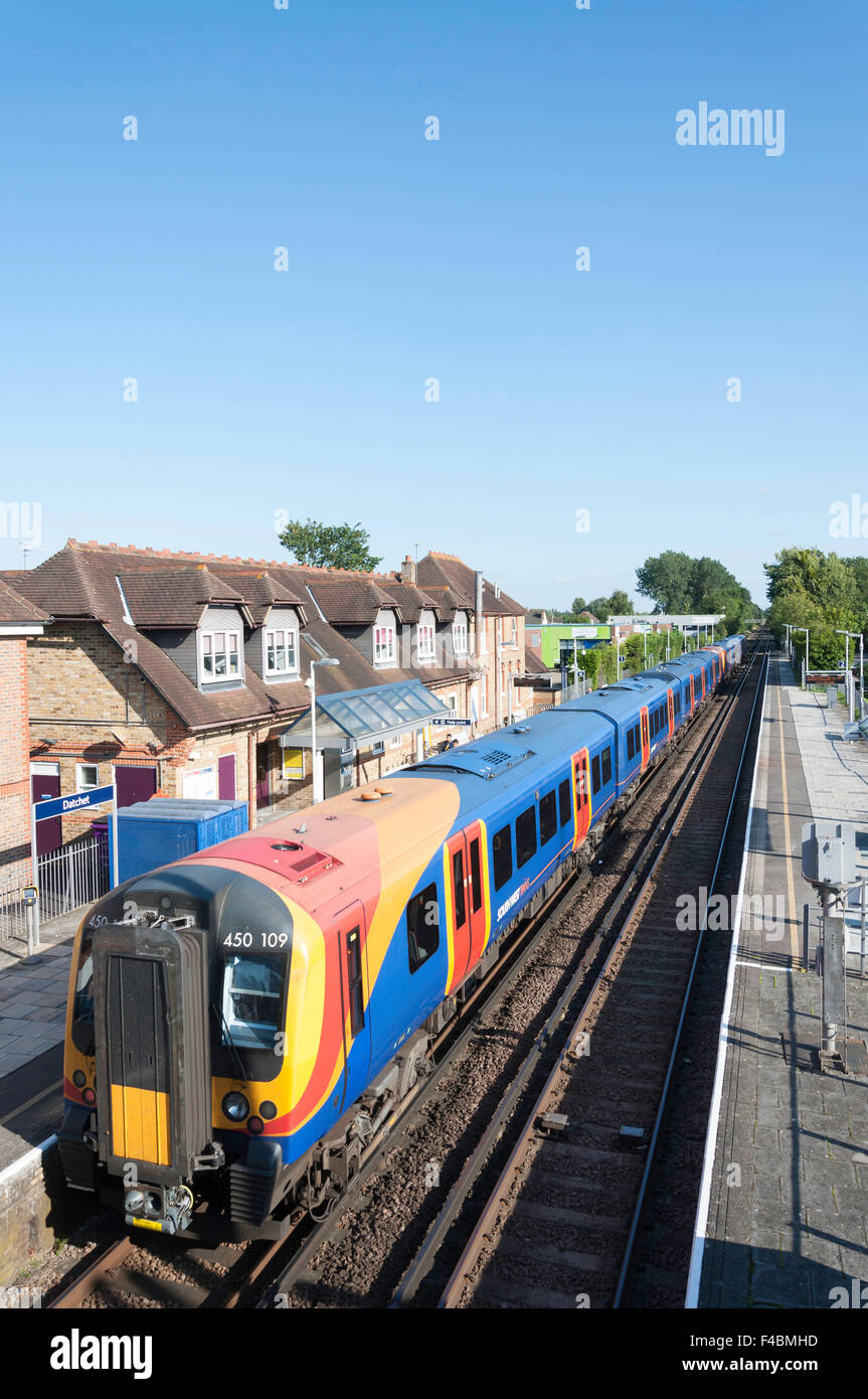 Southwest train at Datchet Railway Station, High Street, Datchet, Berkshire, England, United Kingdom Stock Photo