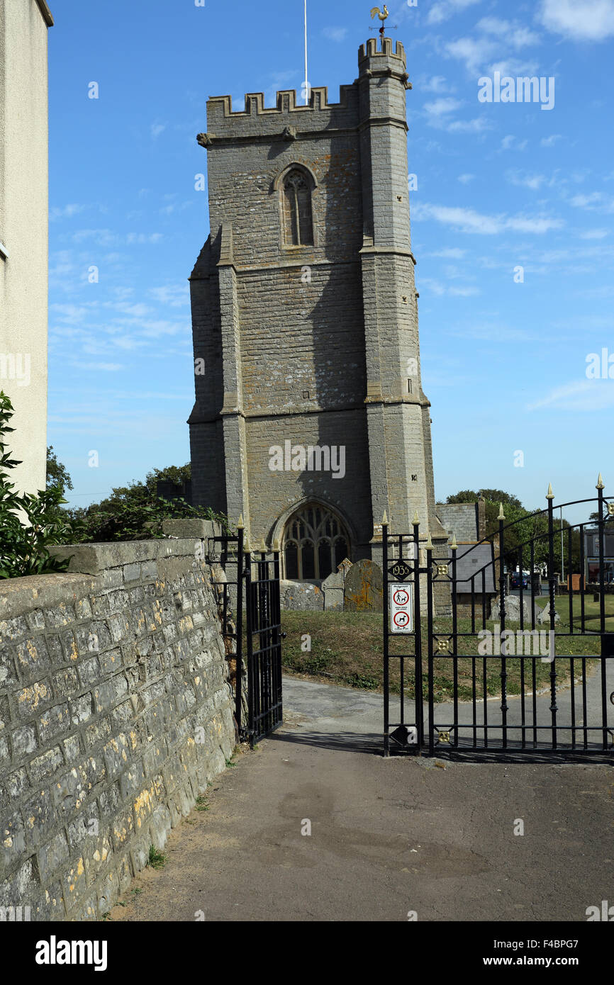 Leaning Church tower in Burnham-on-Sea, Somerset, England, UK Stock Photo
