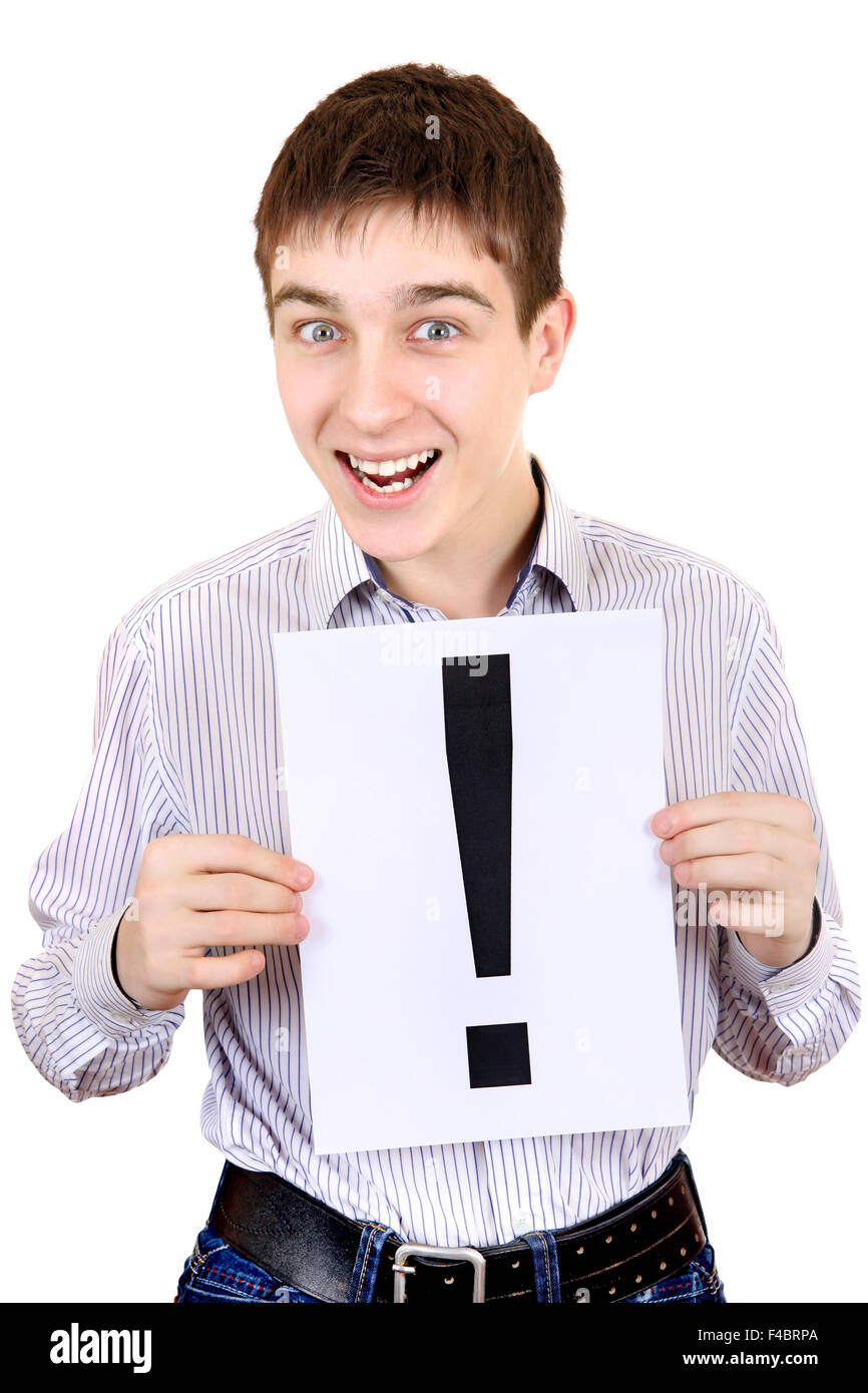 Teenager holds Exclamation Mark Stock Photo Alamy