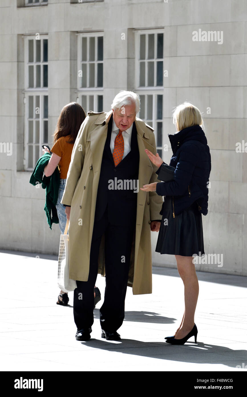 John Simpson CBE, World Affairs Editor of BBC News, outside New Broadcasting House, London Stock Photo