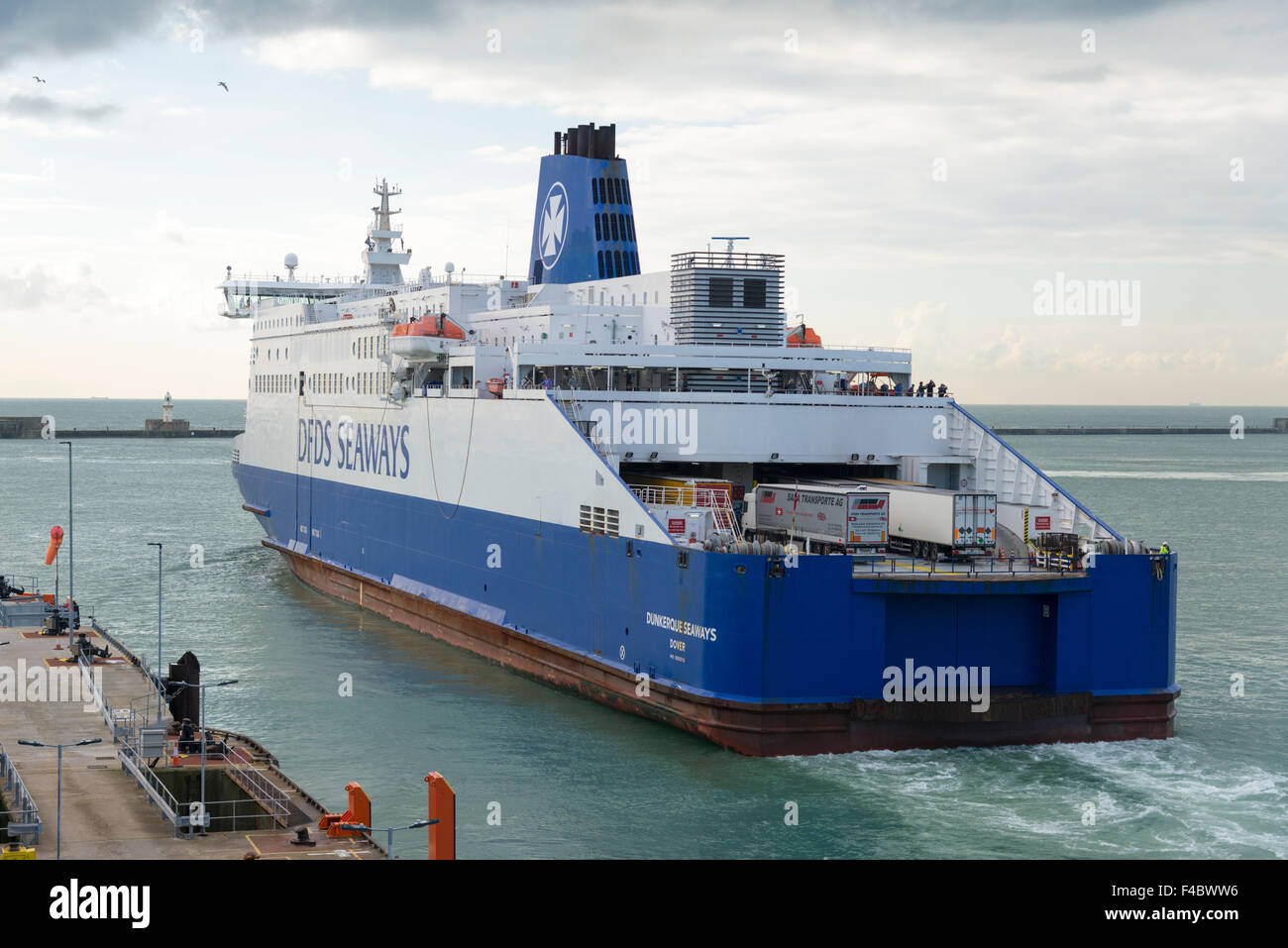 A DFDS Seaways Ferry leaving the Port of Dover to cross the English ...