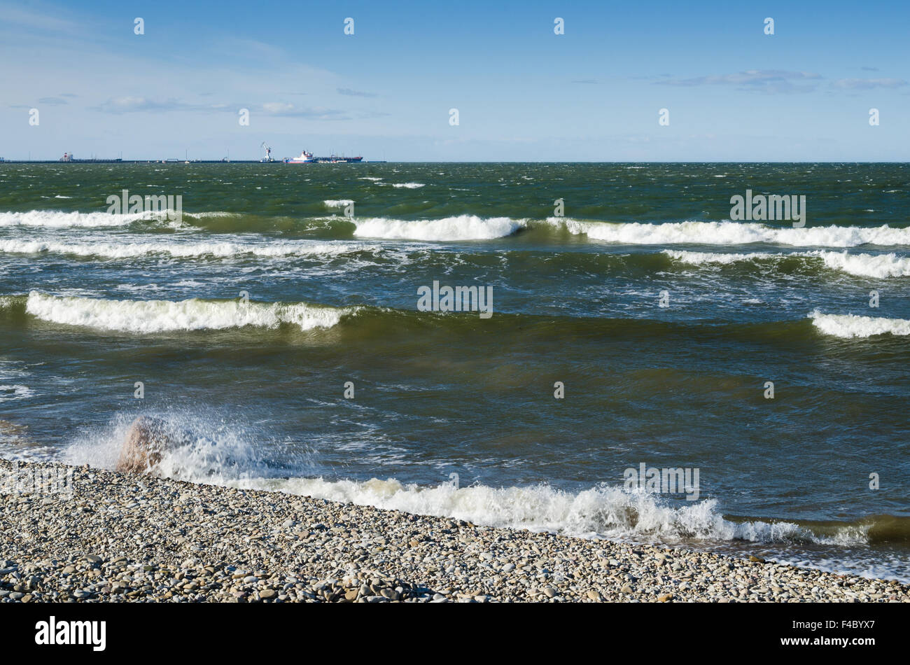 Sea waves lapping on the shore. Baltic Sea. Stock Photo
