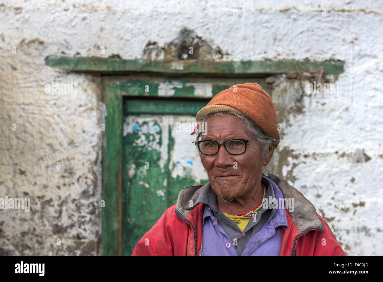 Old man portrait in Langza village Stock Photo