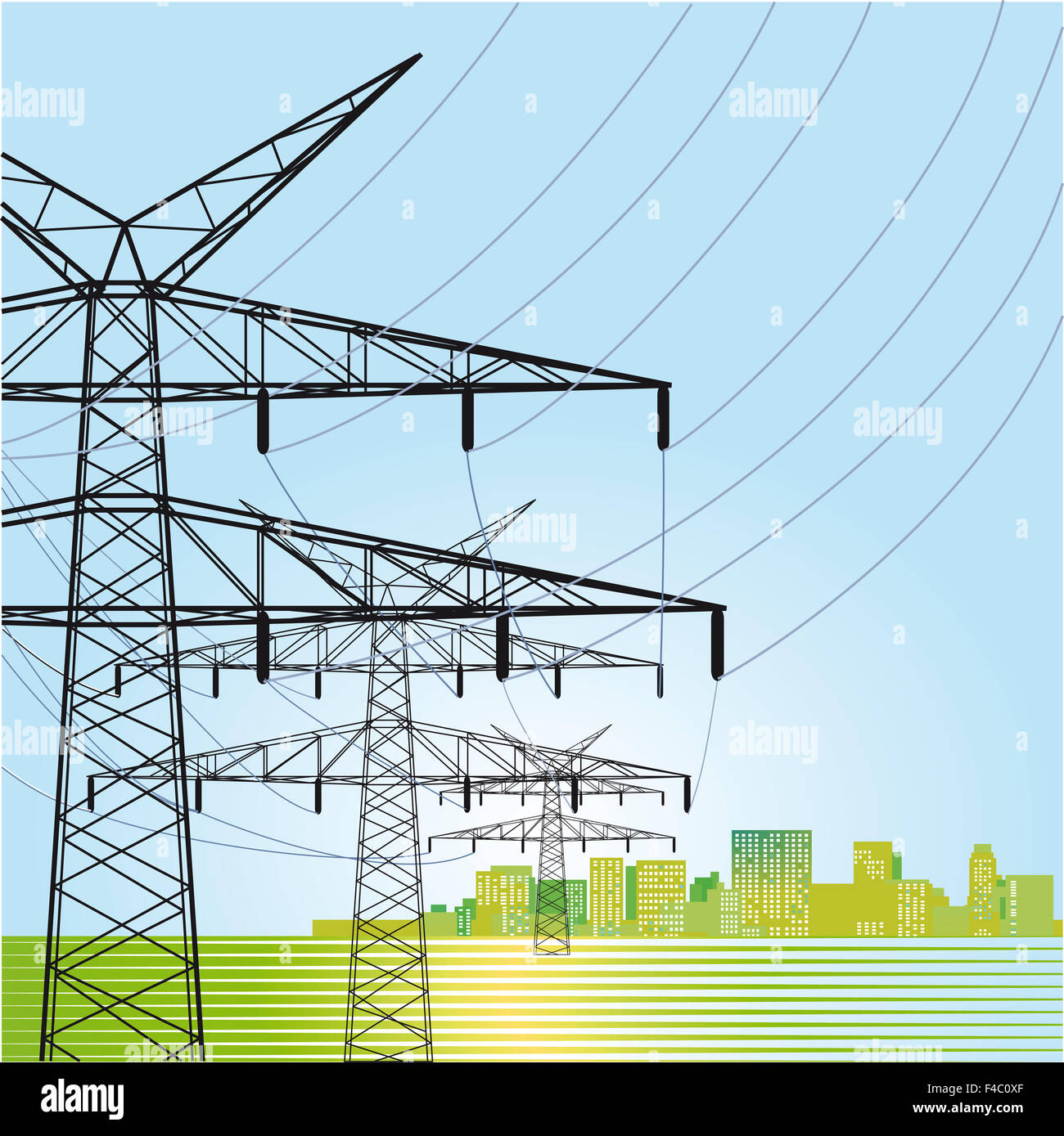 High voltage power pylons Stock Photo