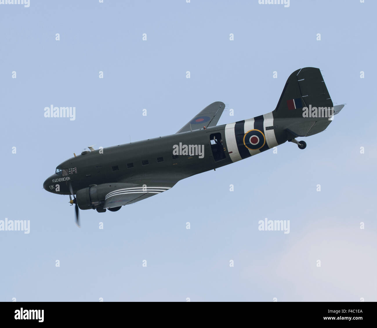 Battle of Britain Memorial Flight C-47 Dakota flying at Shuttleworth in October 2015 Stock Photo