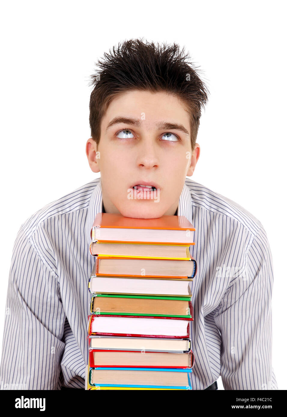 Annoyed Teenager with the Books Stock Photo