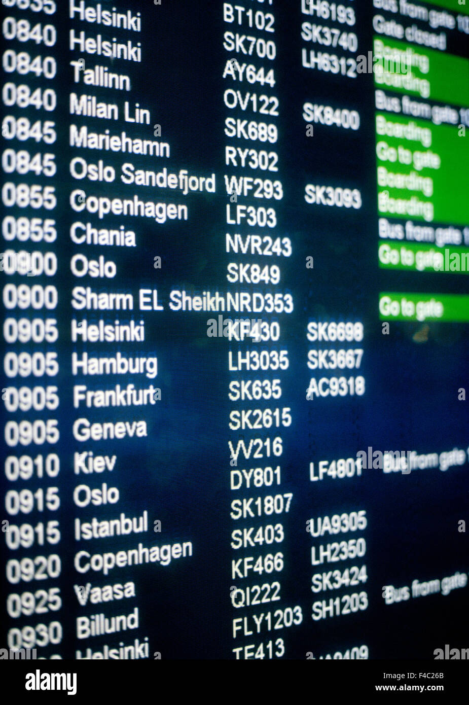 Screen with air transport information on airport. Stock Photo