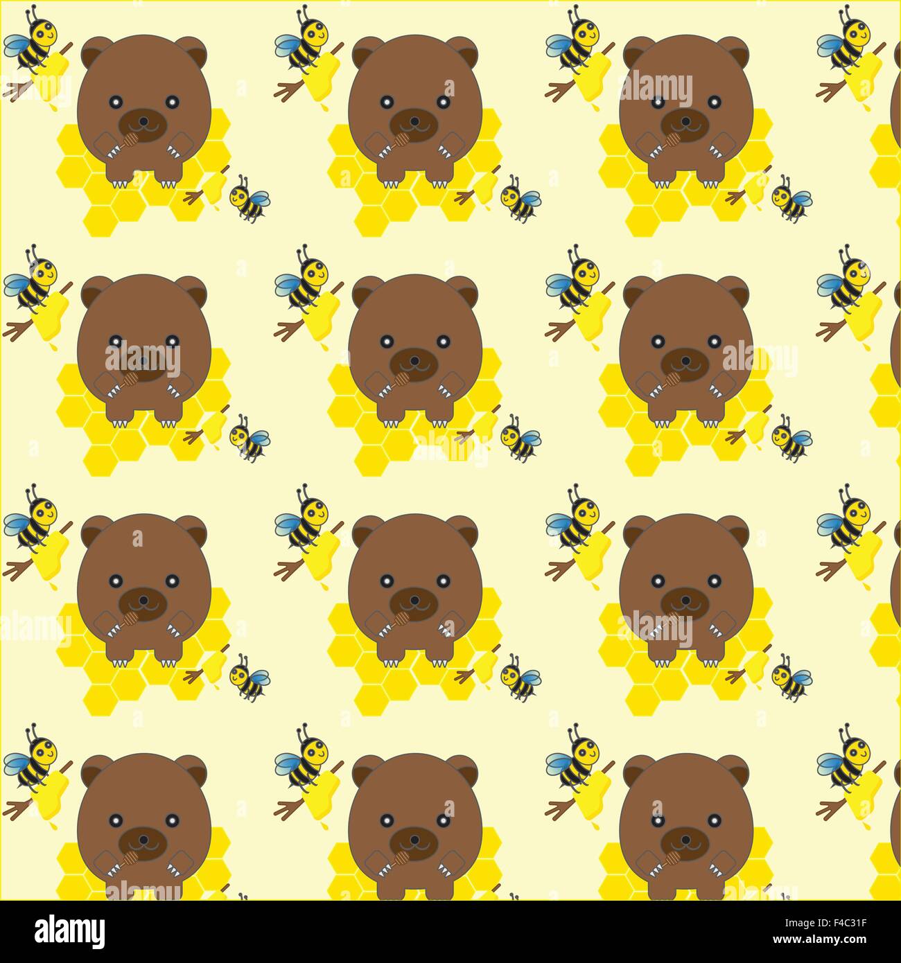 Seamless pattern with bears, bees and honey Stock Vector Image & Art ...
