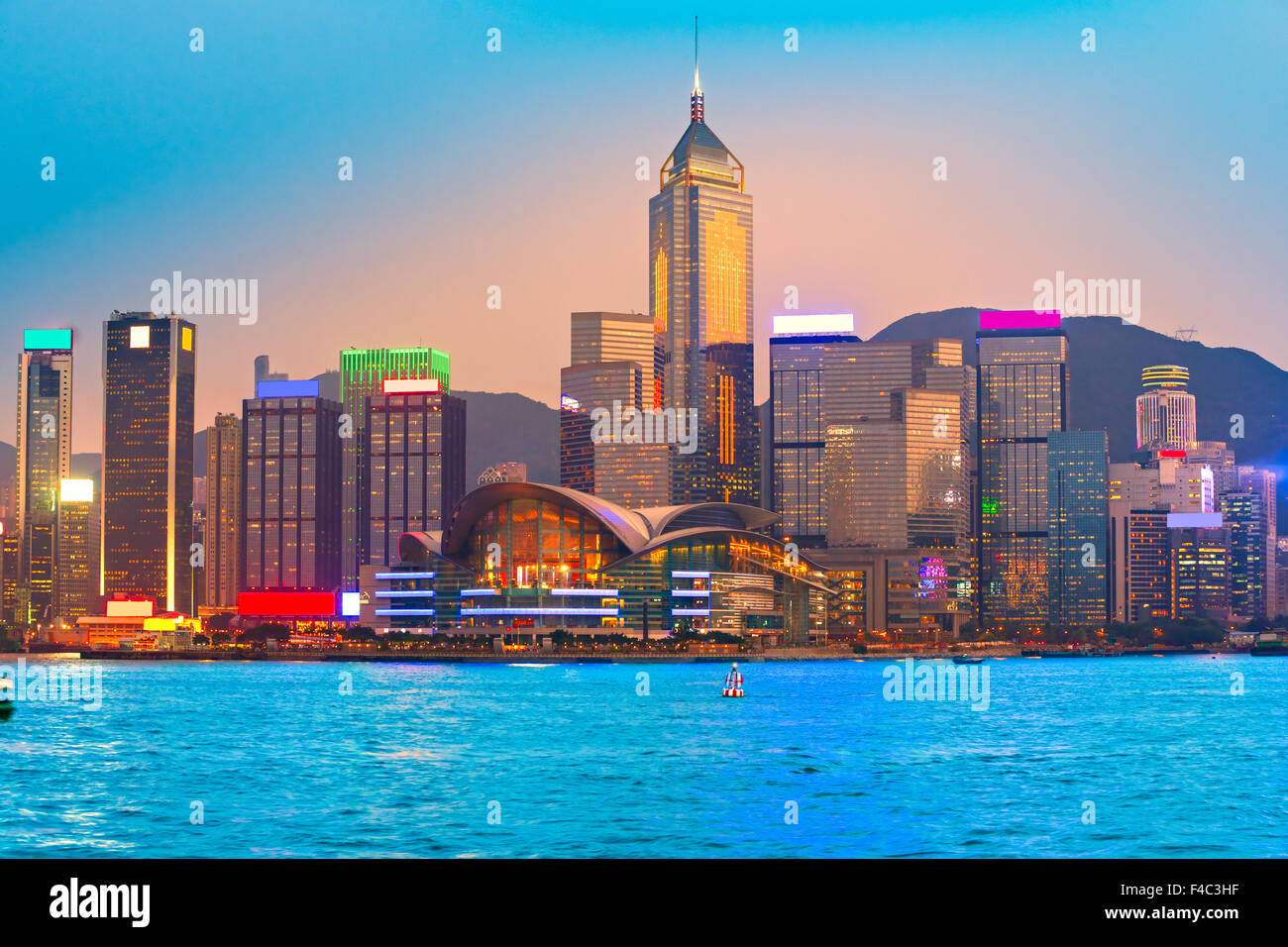 Panoramic view of Hong Kong skyline. China. Stock Photo