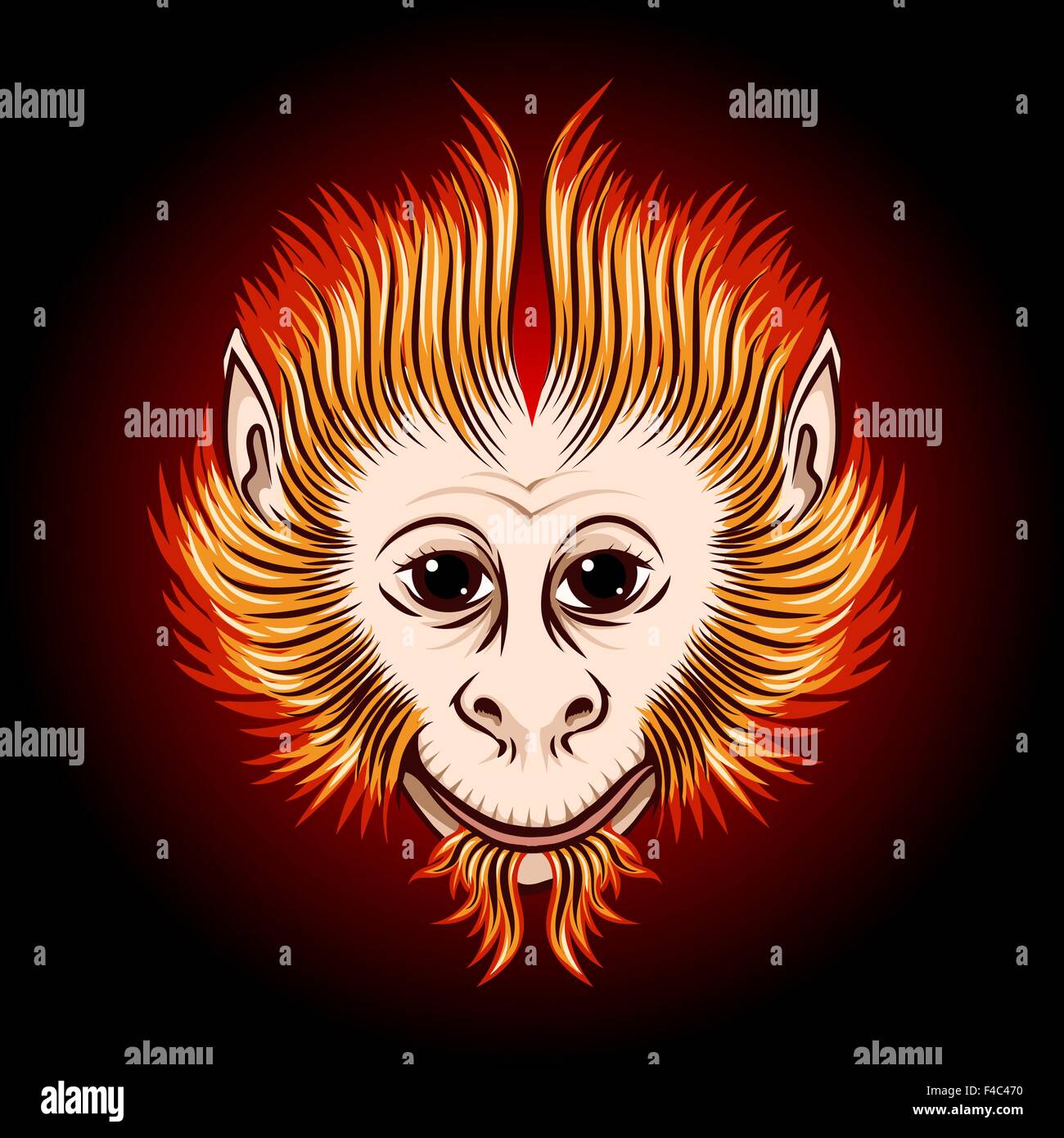 Cute Fire monkey face. Eastern Symbol of next year. Stock Vector