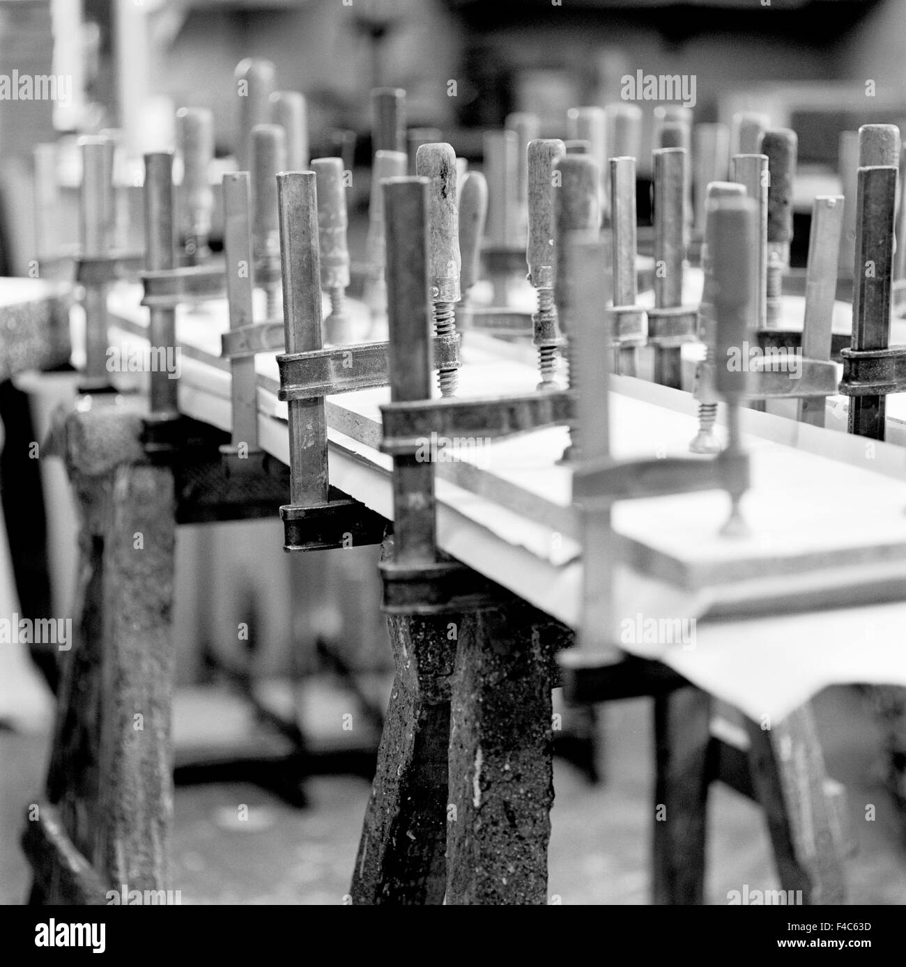 Clamps on Boards in a Carpentry Stock Photo Alamy