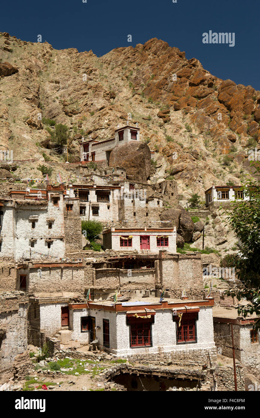 India, Jammu & Kashmir, Ladakh, Hemis village houses from Gompa Monastery roof Stock Photo