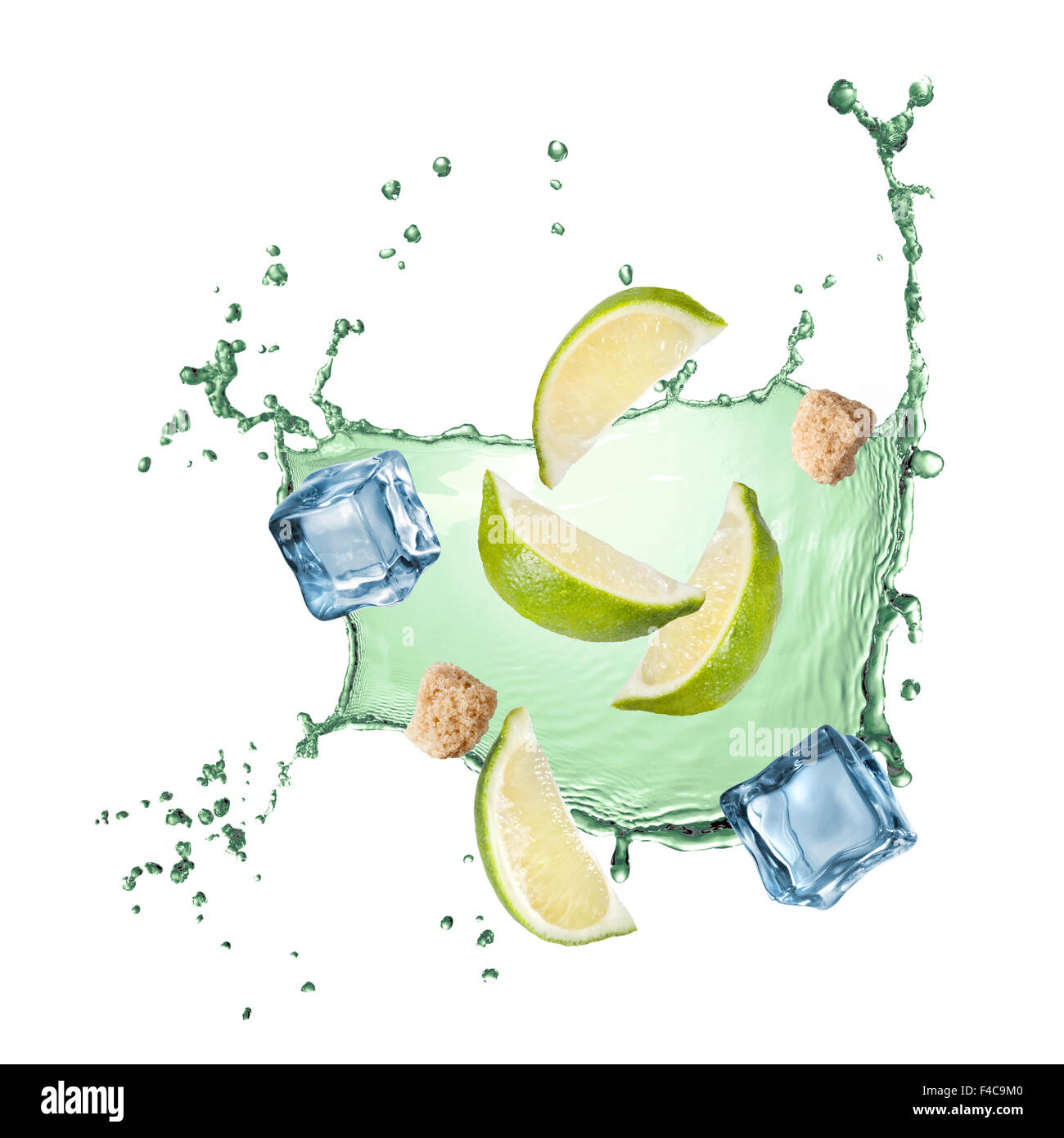 water splash with lime, ice and sugar isolated Stock Photo - Alamy