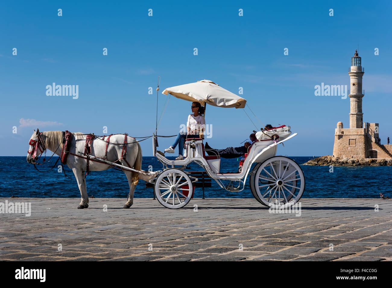 Horse and Carrage in Old Chania, Crete Stock Photo