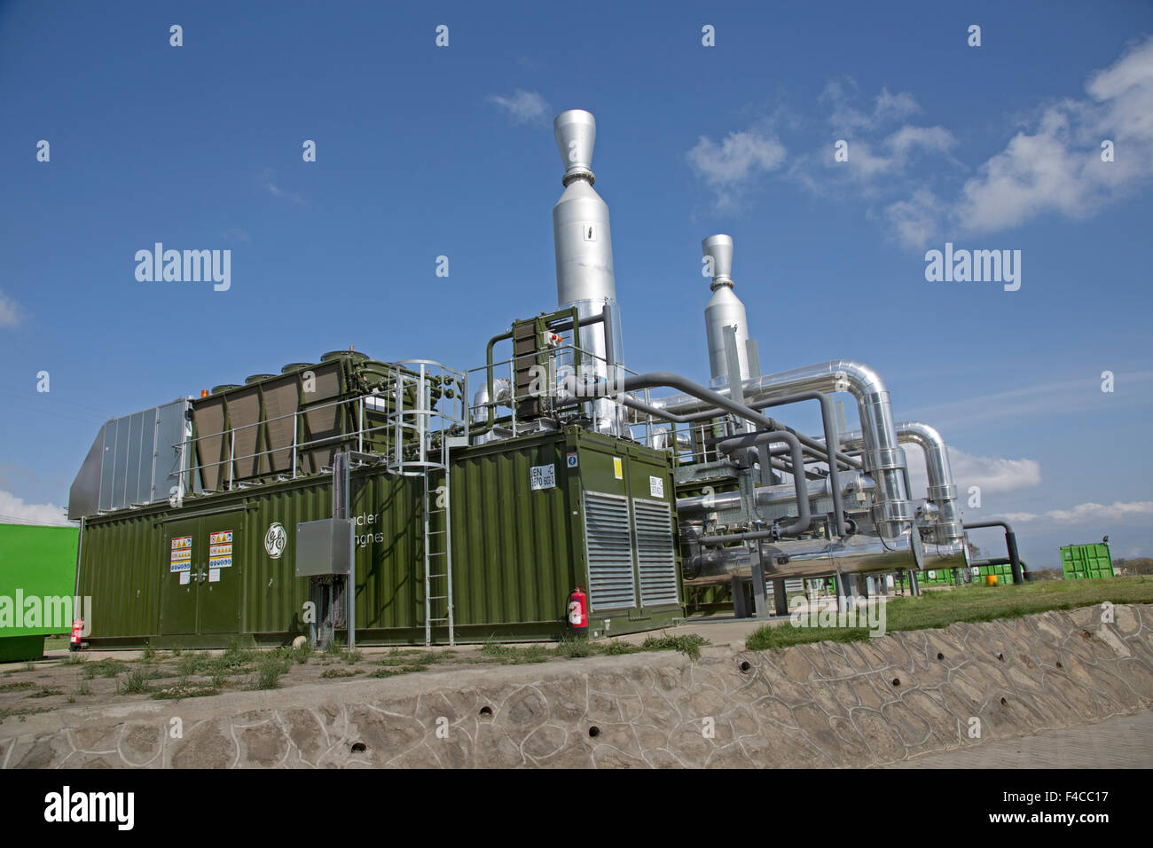 Combined heat and power unit 2.4 MW Biogas Biojoule plant Gorge Farm Energy Park anaerobic digestion Lake Naivasha Kenya Stock Photo