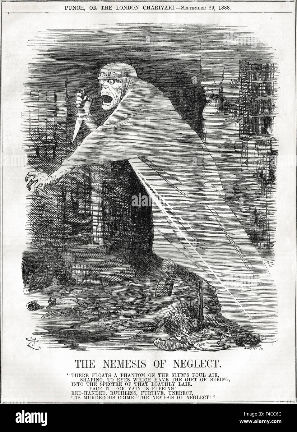 Jack the Ripper. John Tenniel Punch Cartoon The nemesis of neglect 1888 Stock Photo