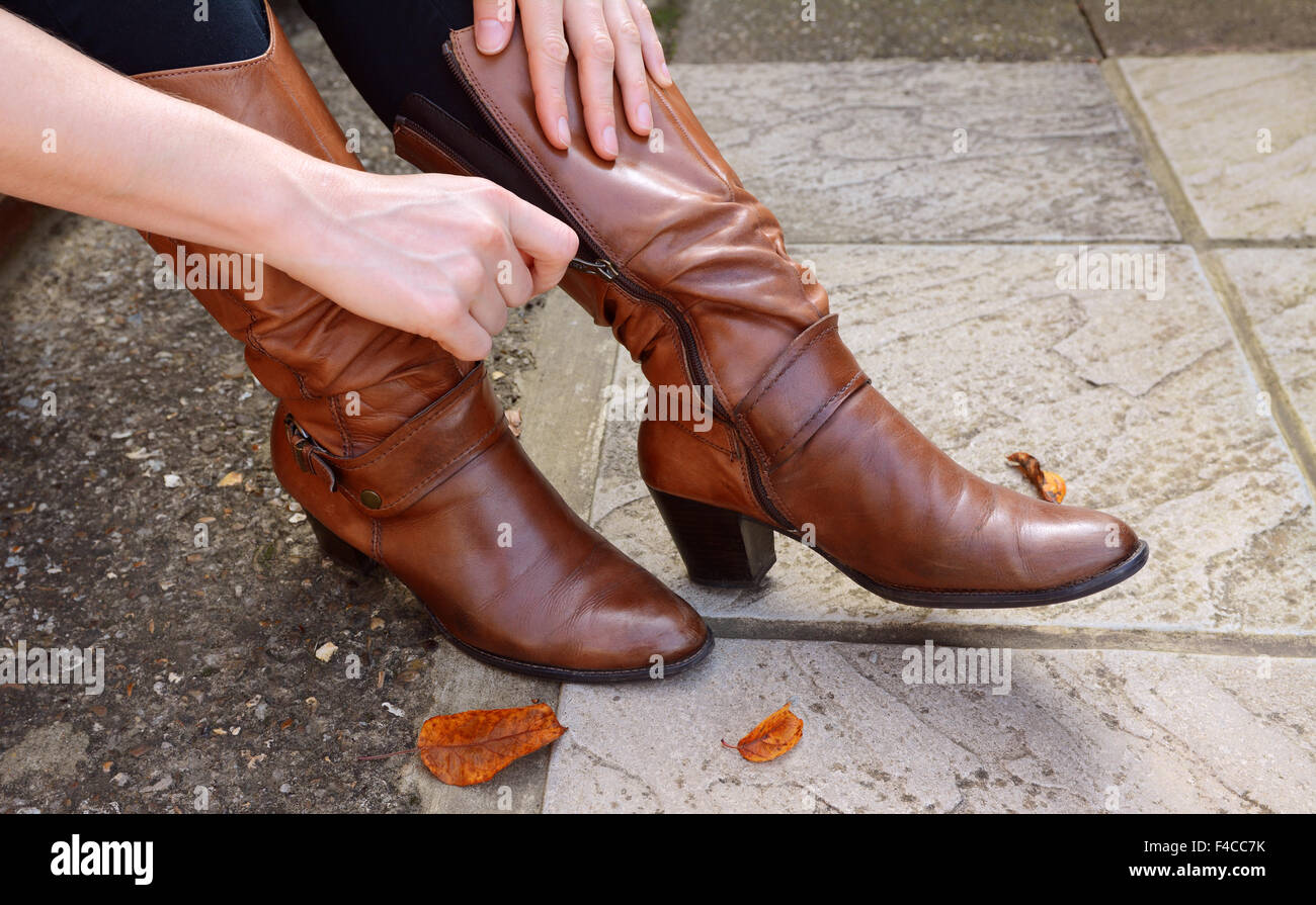 Leather boots woman hi-res stock 