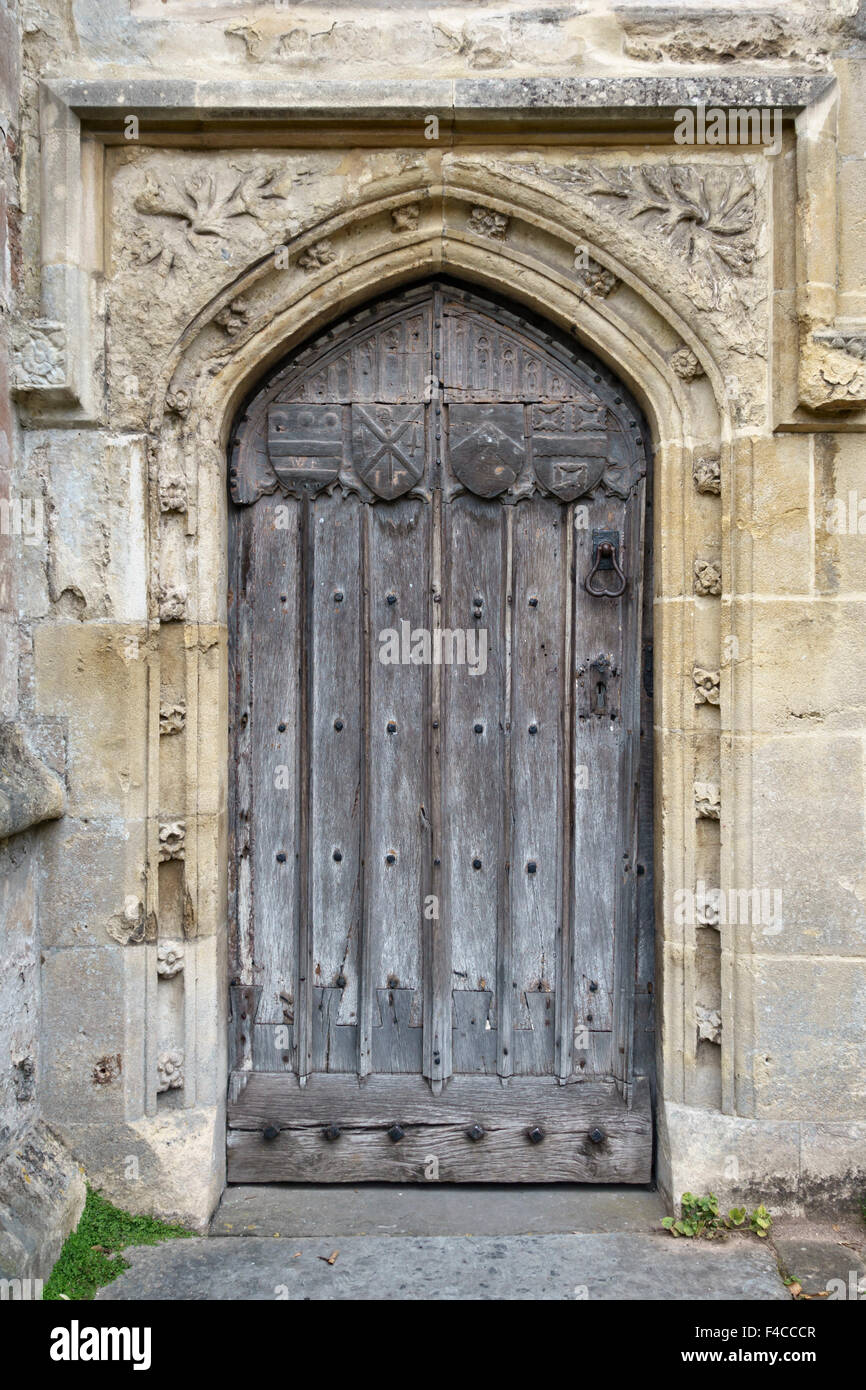 Wells, Somerset, UK. The door to the Vicars' Chapel (1424) in Vicars' Close, the oldest (1348) residential street in Europe Stock Photo