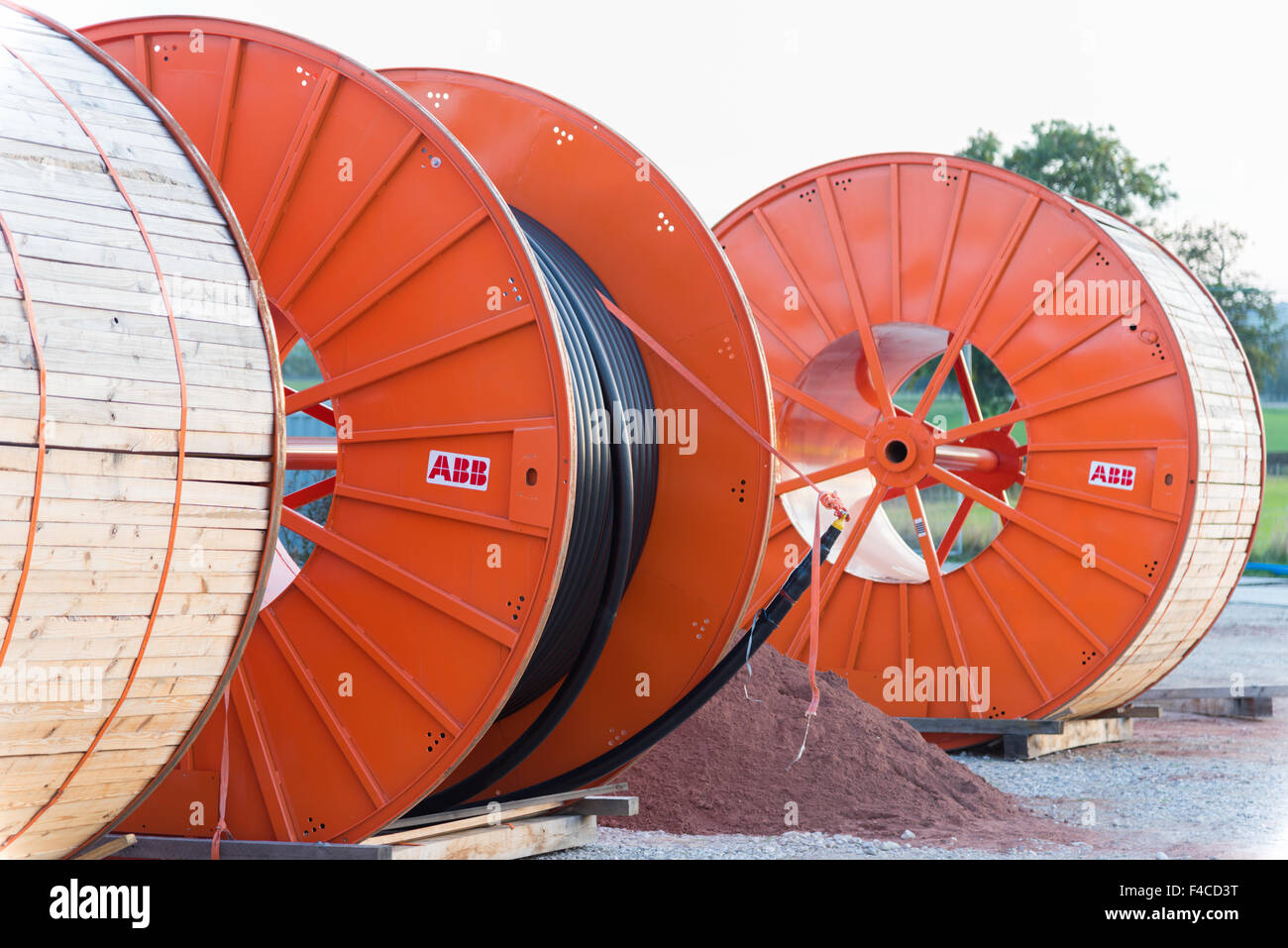Large wooden cable reels hi-res stock photography and images - Alamy