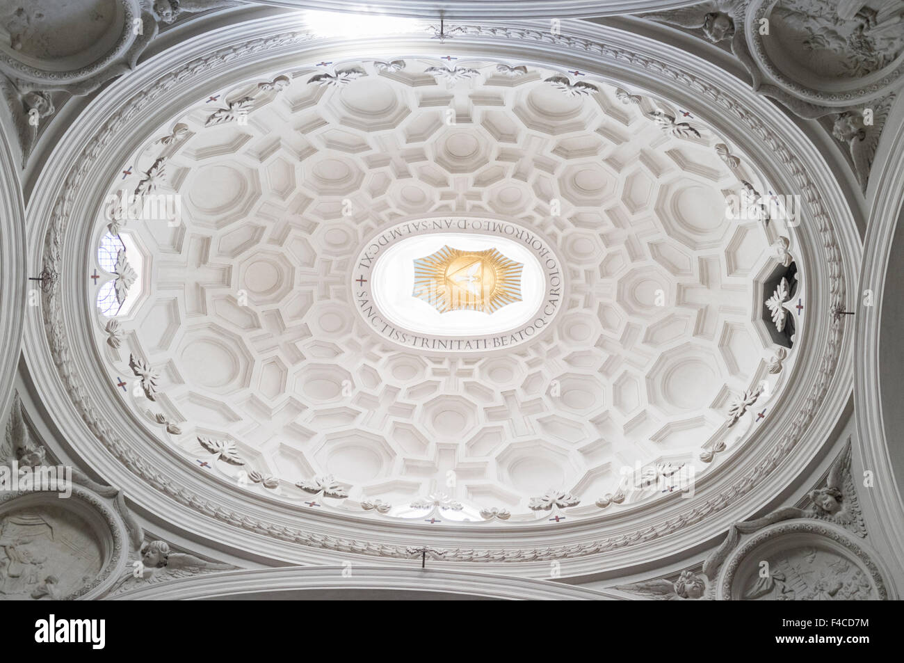 Dome of San Carlo alle Quattro Fontane church by Francesco Borromini. Rome, Italy Stock Photo