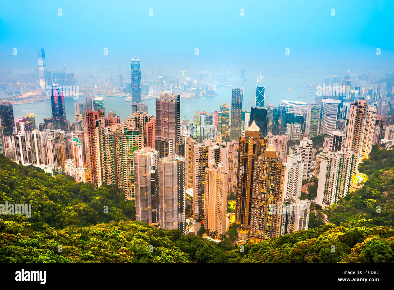 Panoramic view of Hong Kong skyline. China. Stock Photo