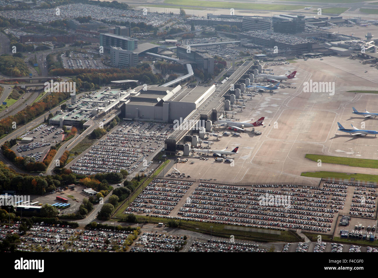 aerial view of Manchester International Airport, UK Stock Photo